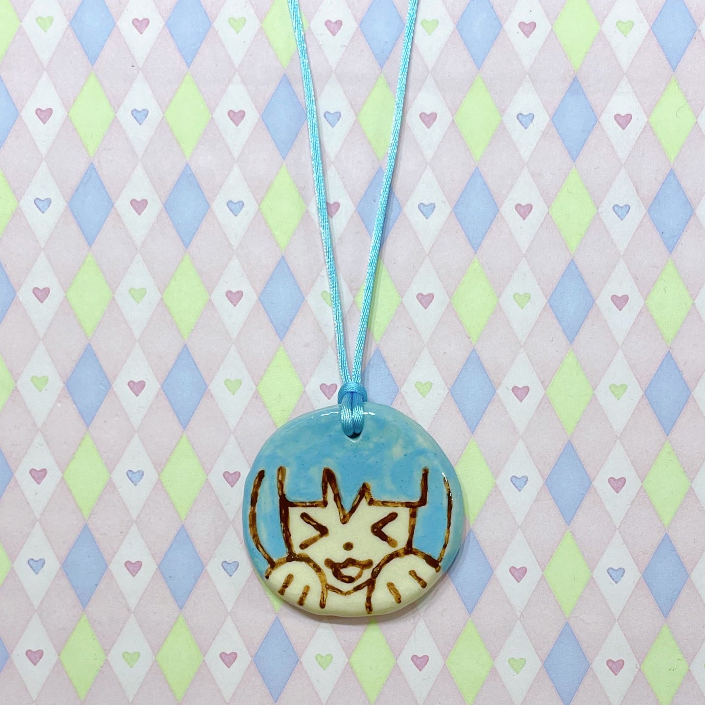 blue & purple kawaii girl ceramic stoneware necklaces!