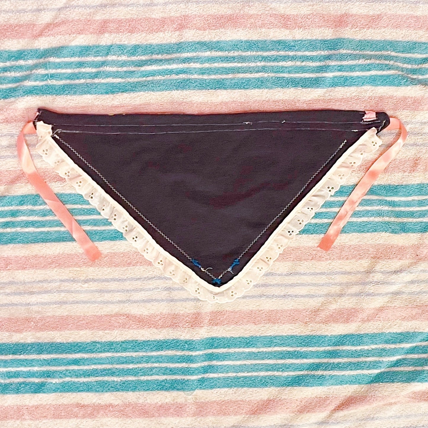 blue pink kawaii kitty lace button fabric bandana!