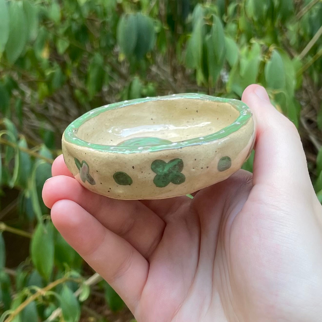 cloverdog puppy green handmade small ceramic stoneware trinket dish!