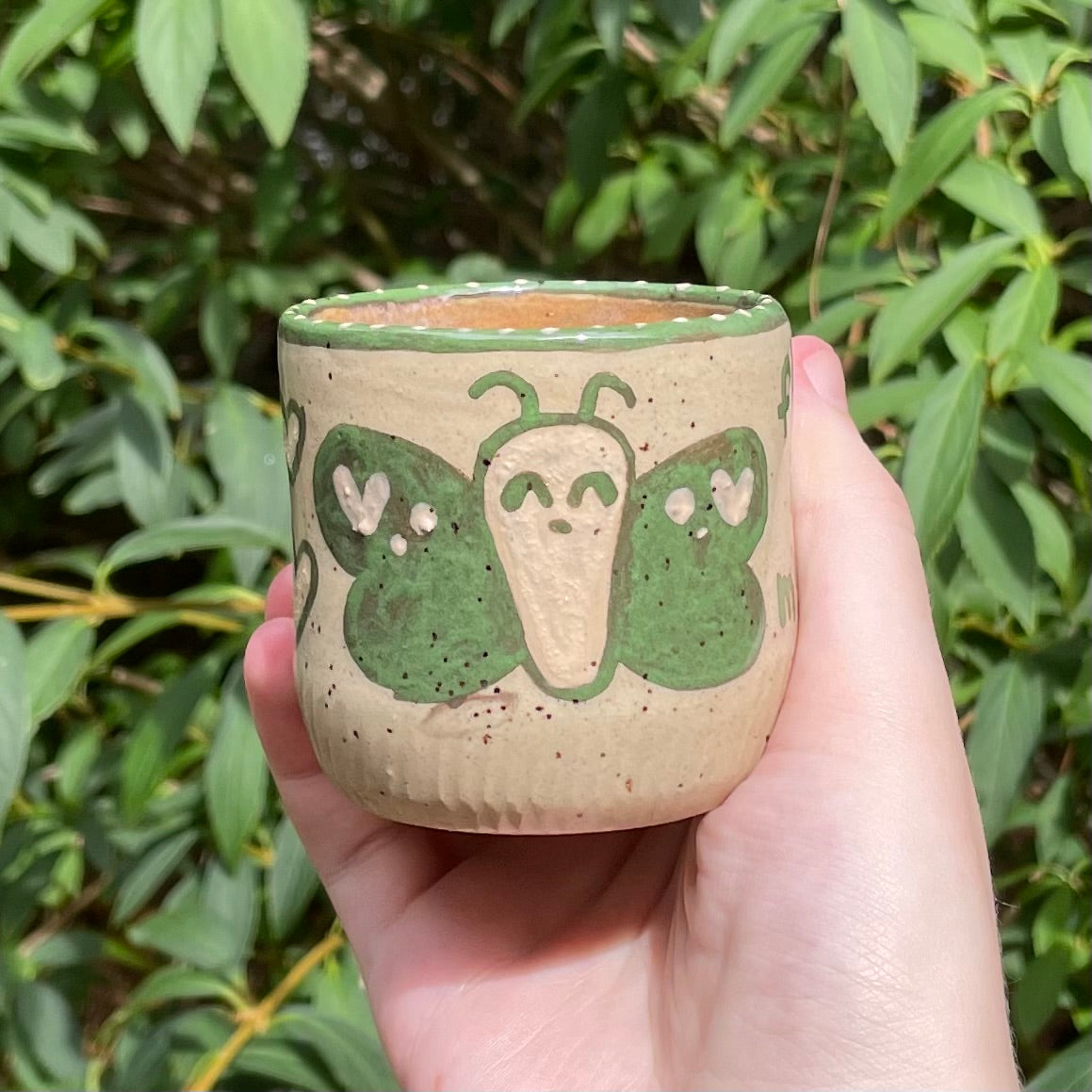 green brown butterfly kawaii ceramic stoneware cup!