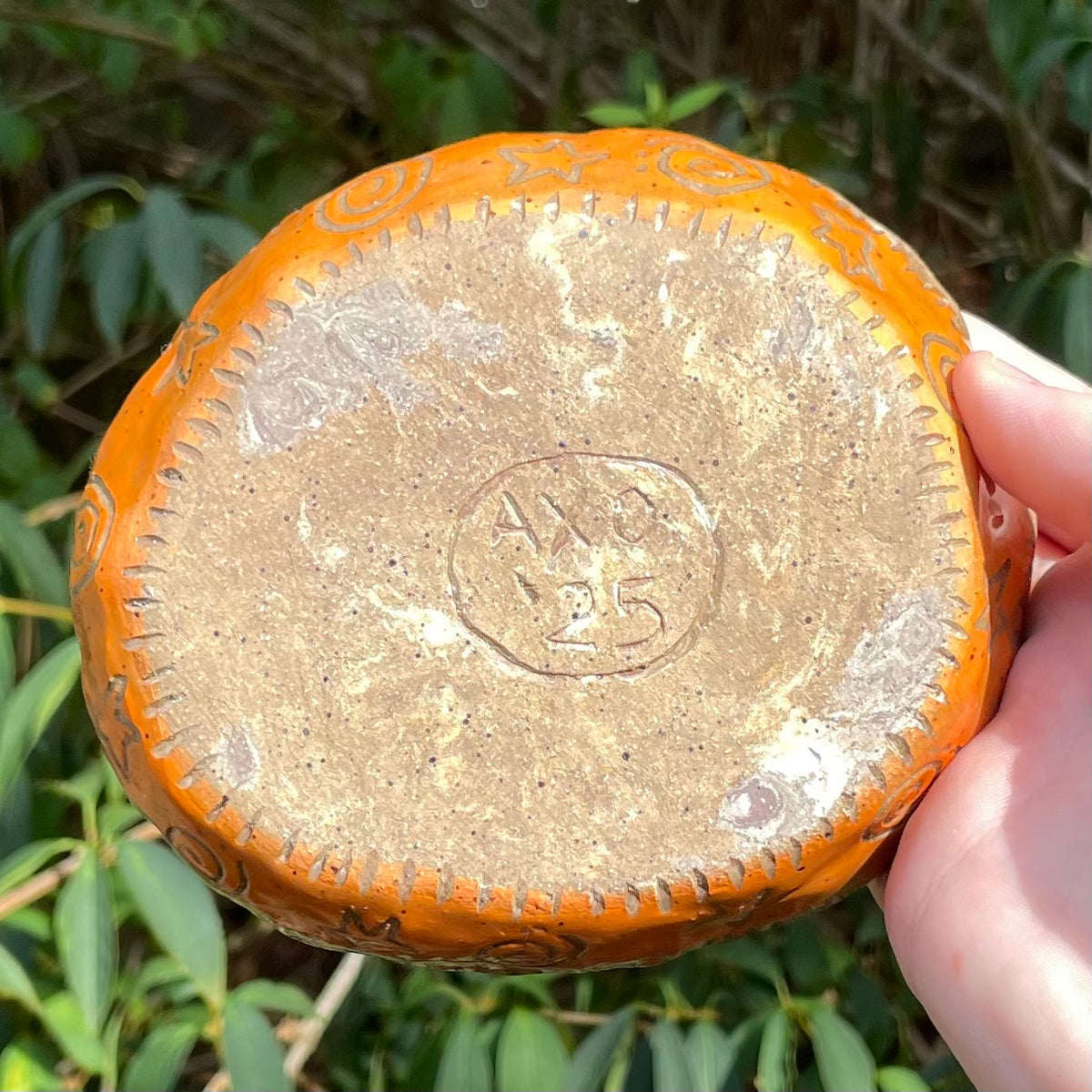 handmade carved orange wolf ceramic stoneware trinket dish!
