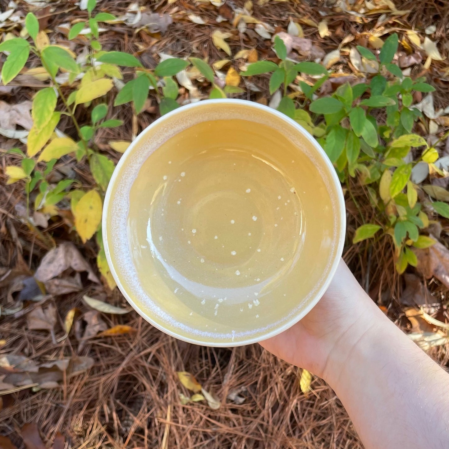 yellow monkey wheel thrown ceramic stoneware dish!
