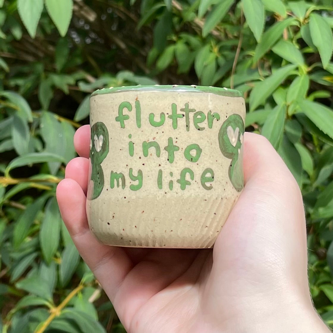green brown butterfly kawaii ceramic stoneware cup!