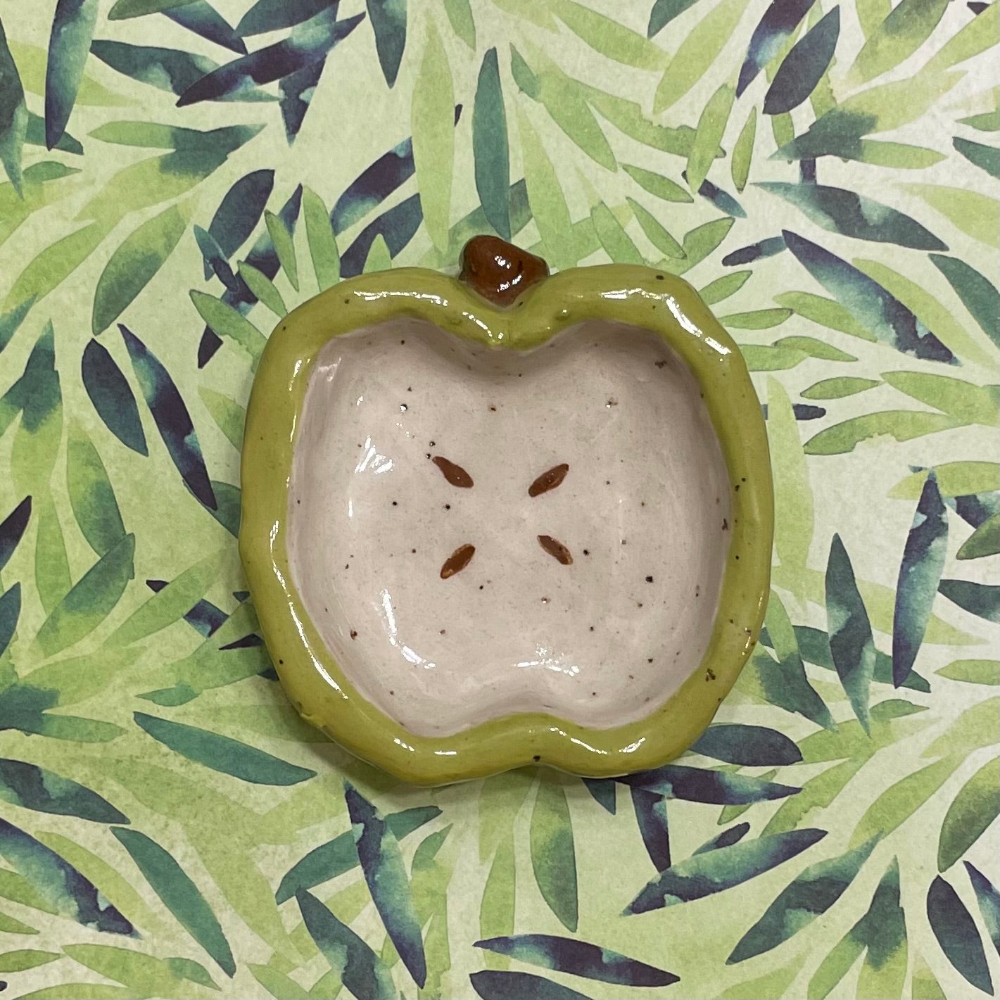 red & green apple handmade small ceramic stoneware trinket dishes!