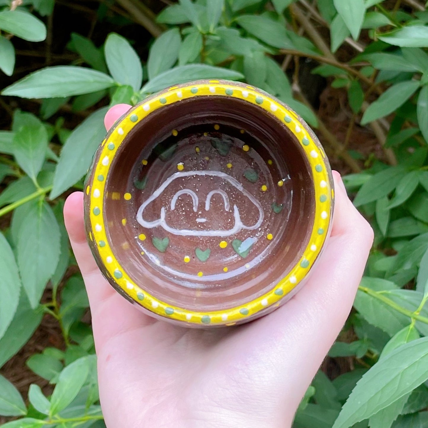 kitty puppy love yellow brown green kawaii stoneware ceramic bowl!