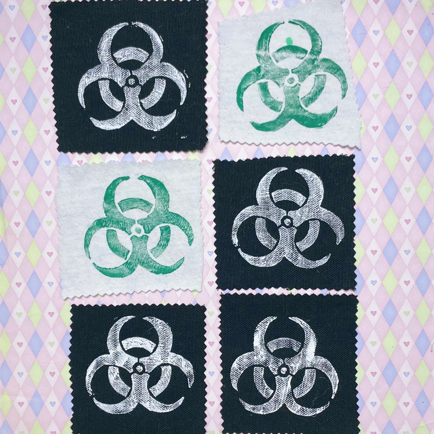 biohazard symbol white black block canvas print fabric patches!