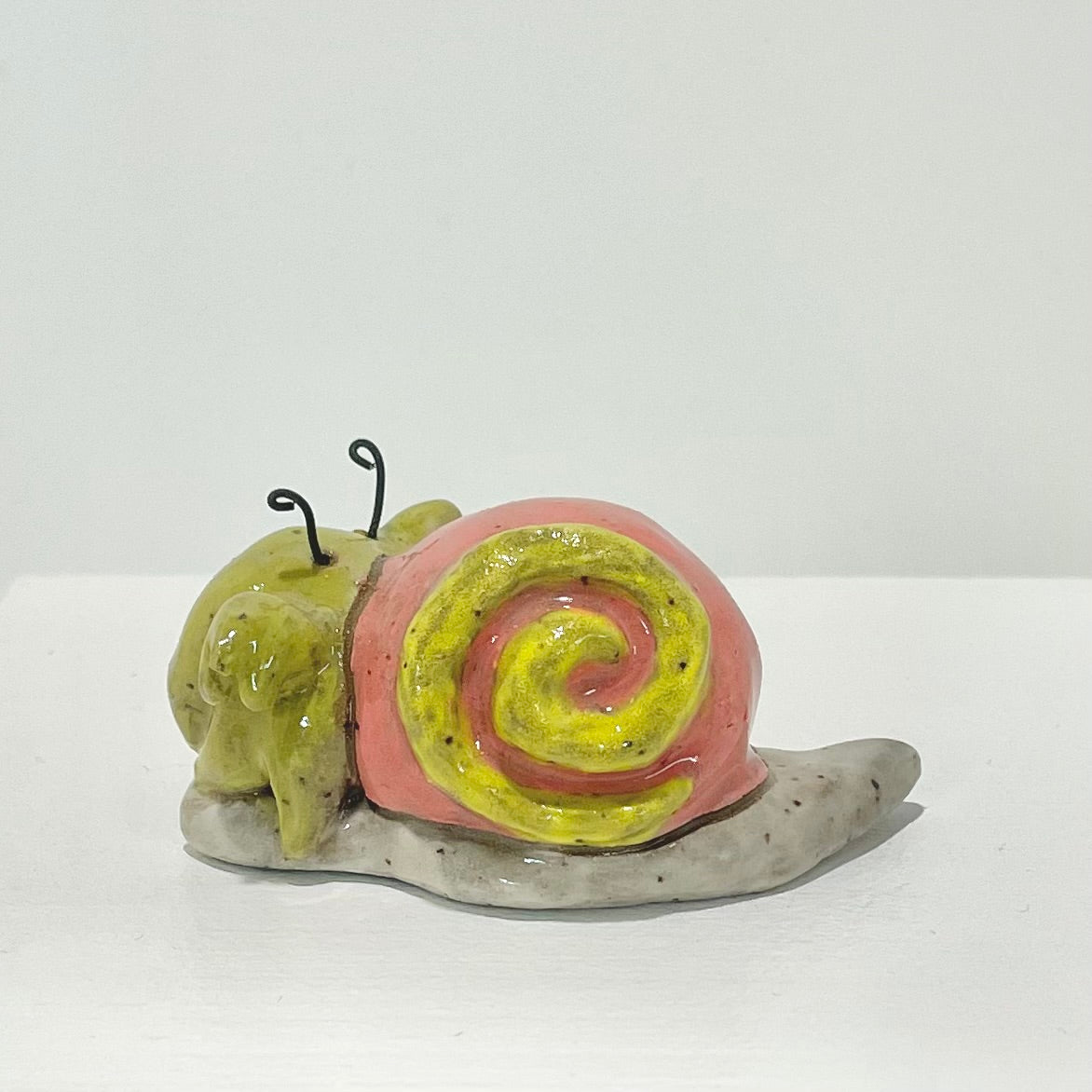green pink snailgirl handmade ceramic stoneware figure!