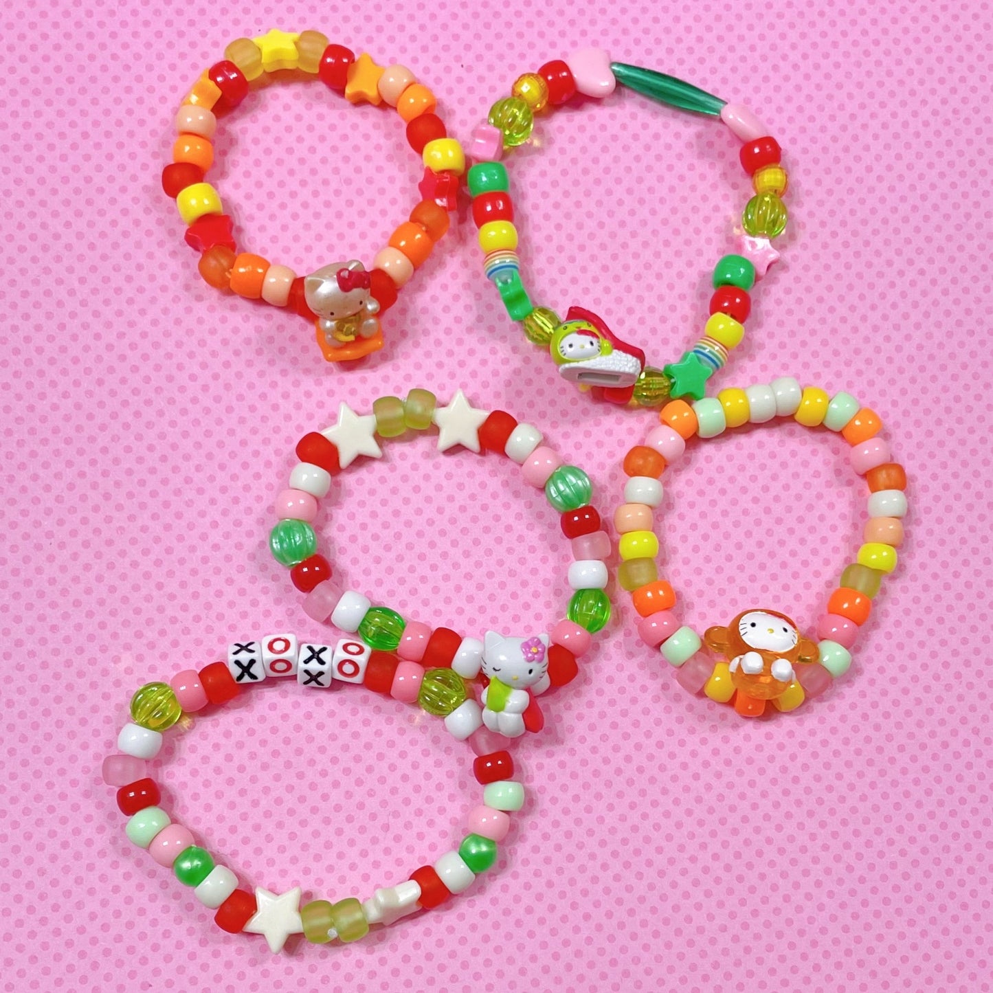 kawaii kitty 5 piece handmade kandi bracelet set!