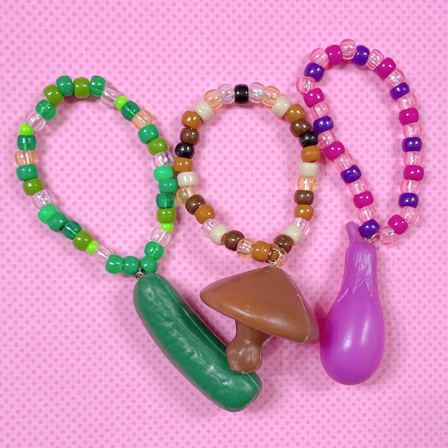 vegetable toys 3 piece handmade kandi bracelet set!