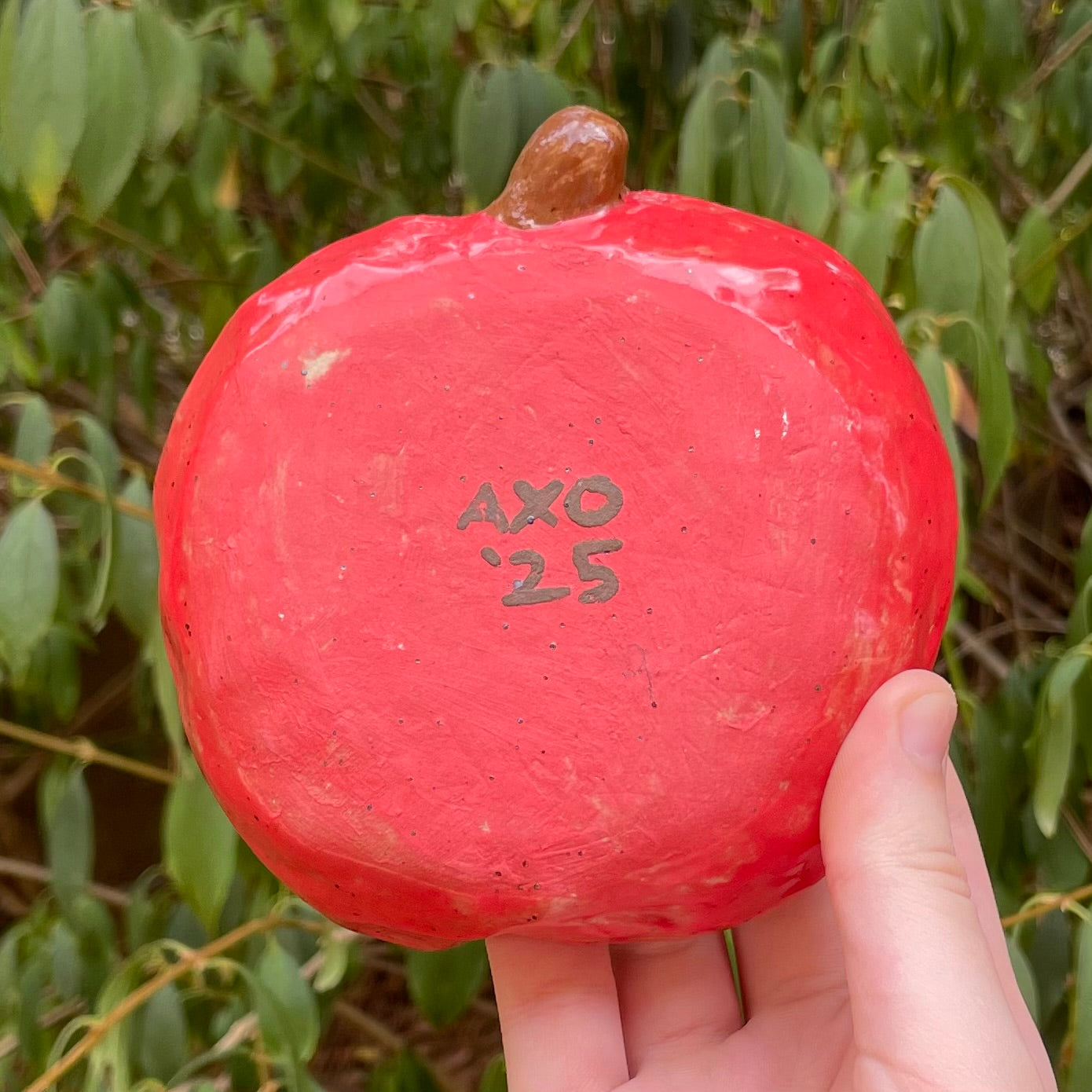 red apple handmade large ceramic stoneware trinket dish!