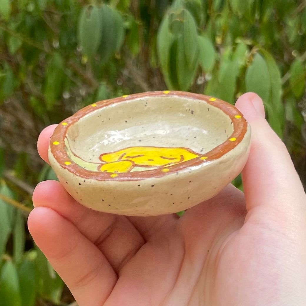 sleepy yellow puppy handmade small ceramic stoneware trinket dish!