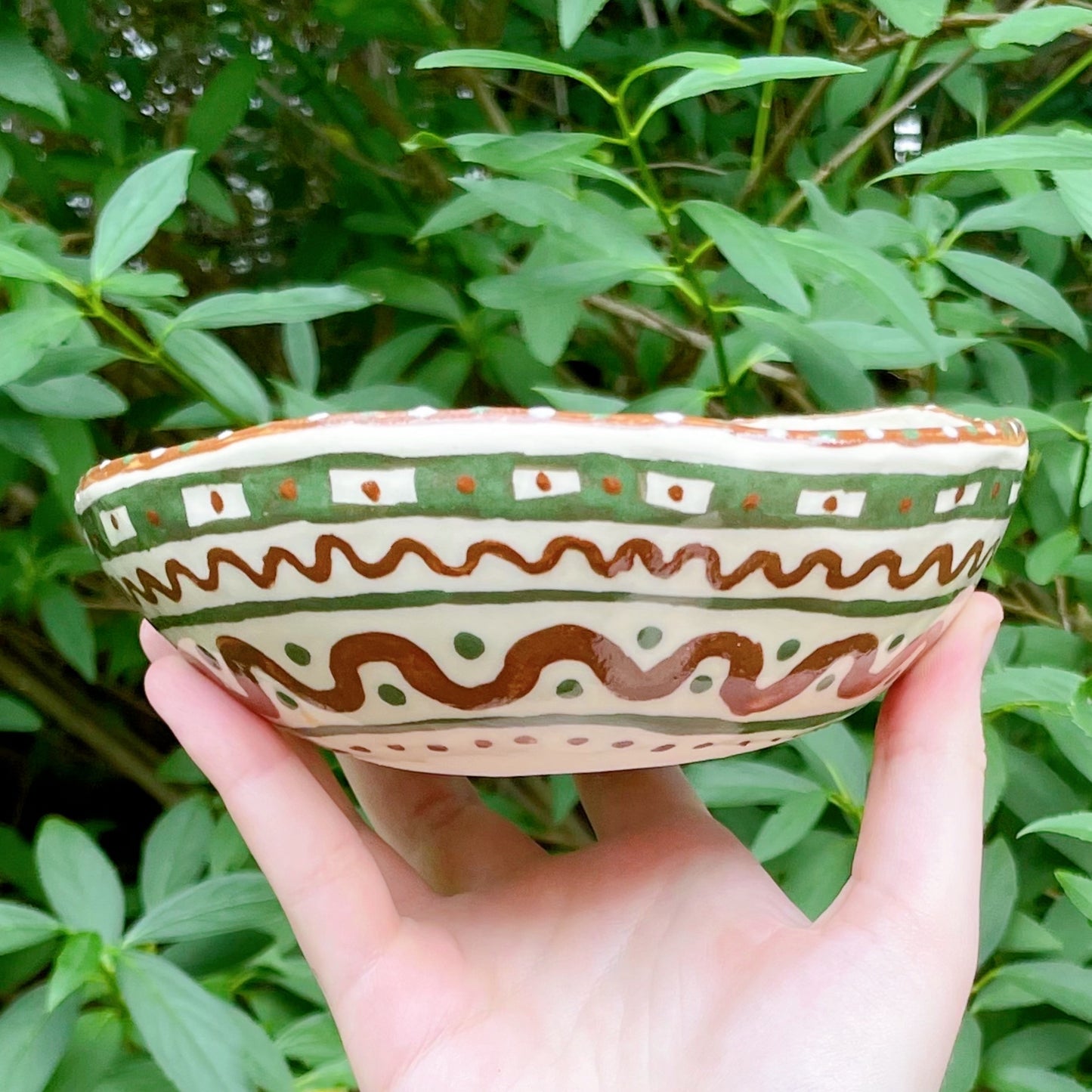 kitty glasses spiral white green kawaii stoneware ceramic bowl!