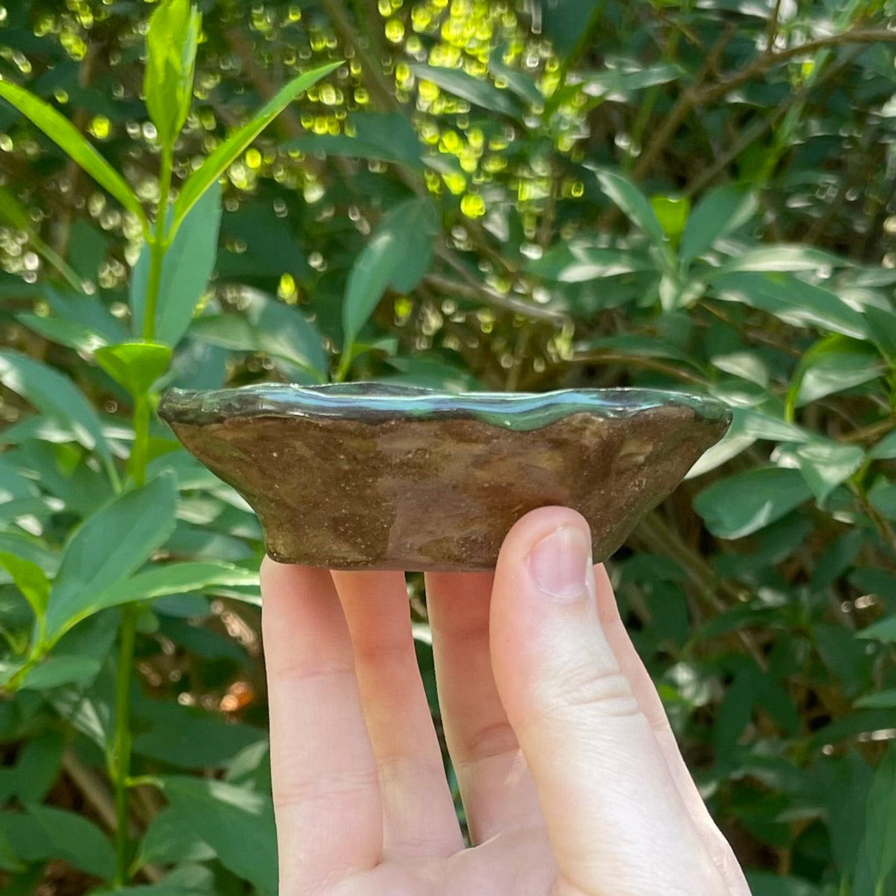 green & brown spiral swirl handmade small ceramic stoneware dish!