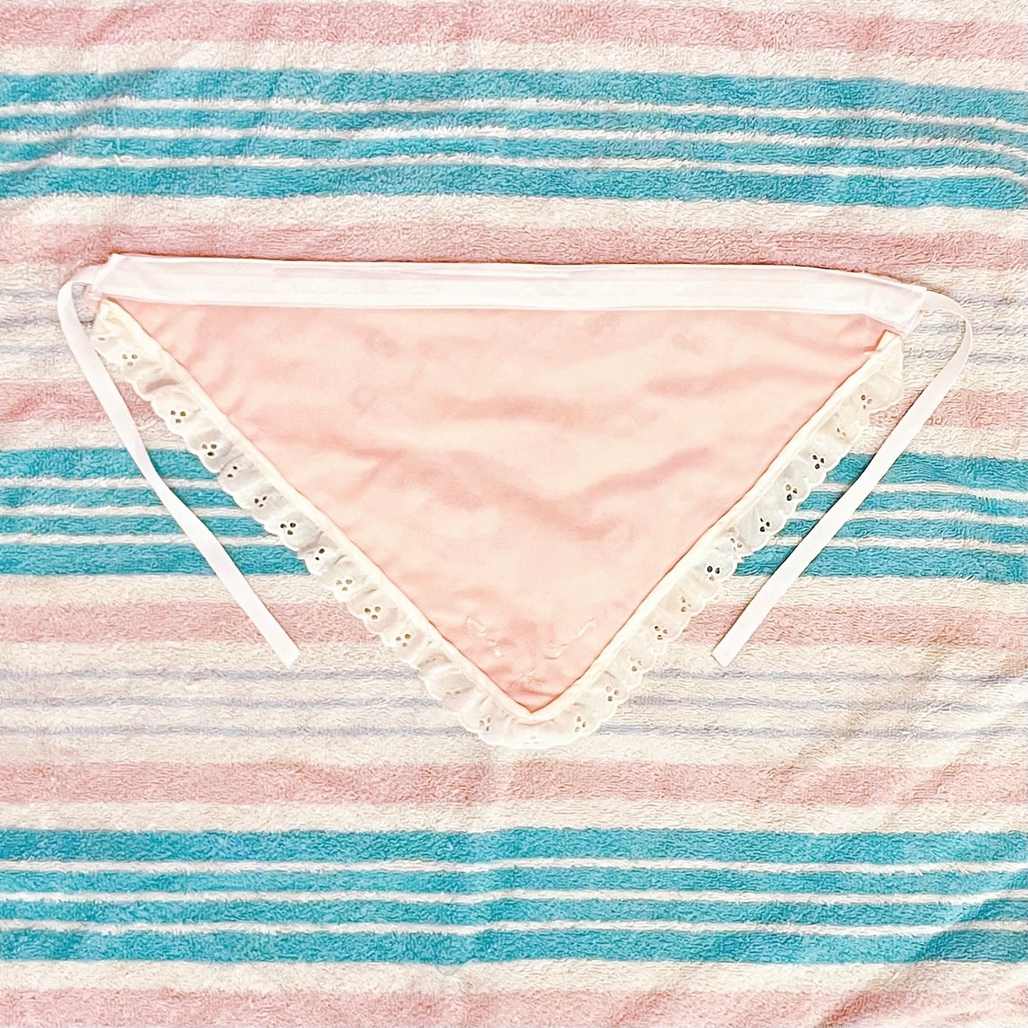 white pink kawaii kitty lace button fabric bandana!