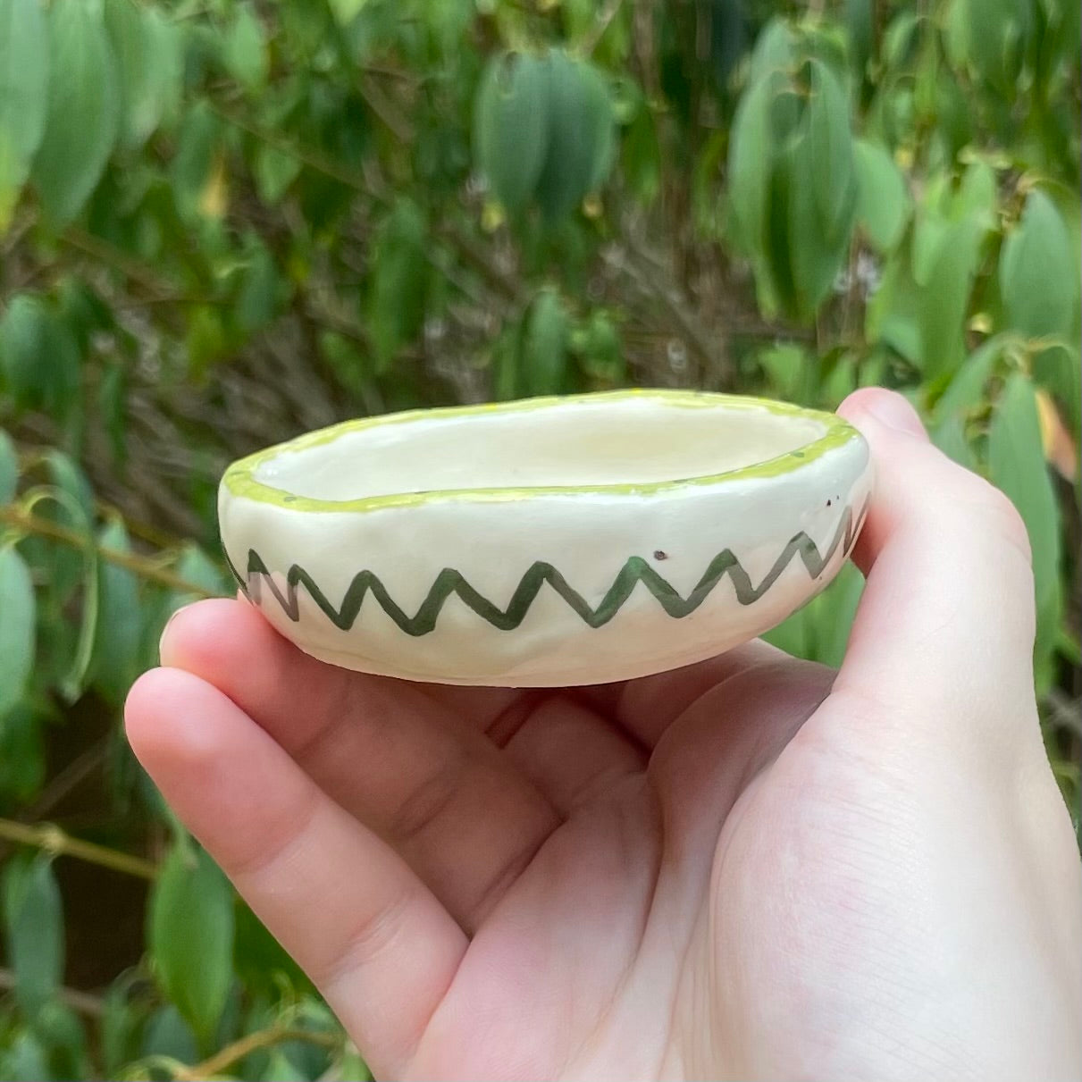 gneep gnarp alien puppy green handmade small ceramic stoneware trinket dish!