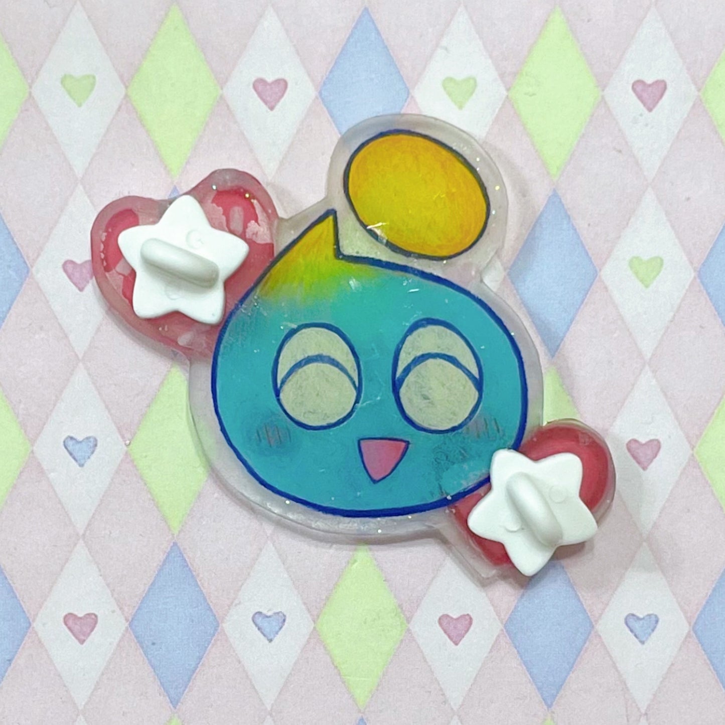 handmade chao 3d glitter shrink plastic kawaii pin! (2")