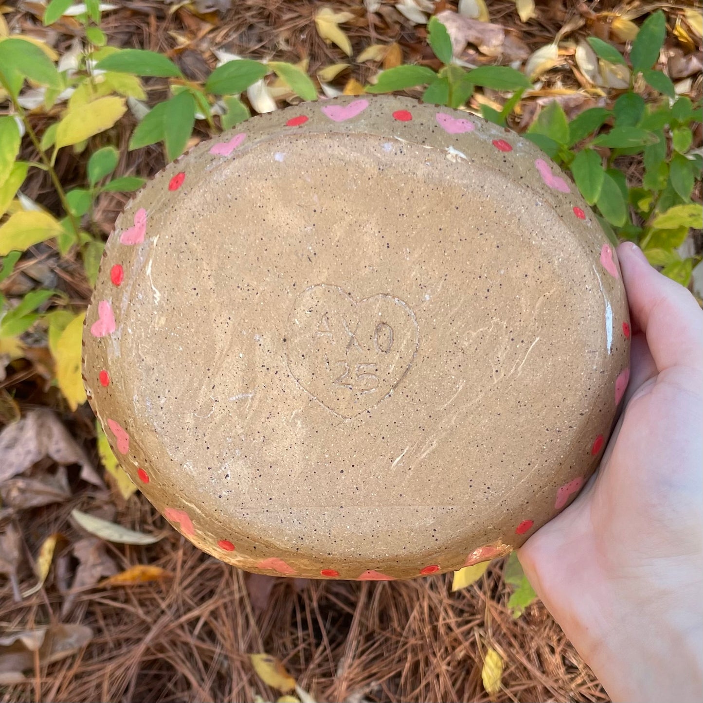 ouppies and kttines can find love together pink brown handmade ceramic stoneware dish!