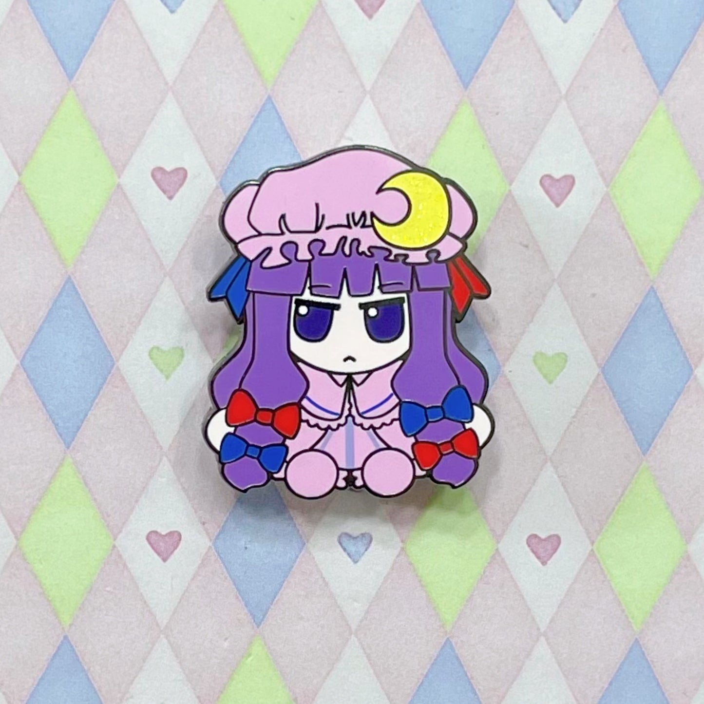 touhou fumofumo patchouli knowledge anime silver glitter enamel pin! (1.5")