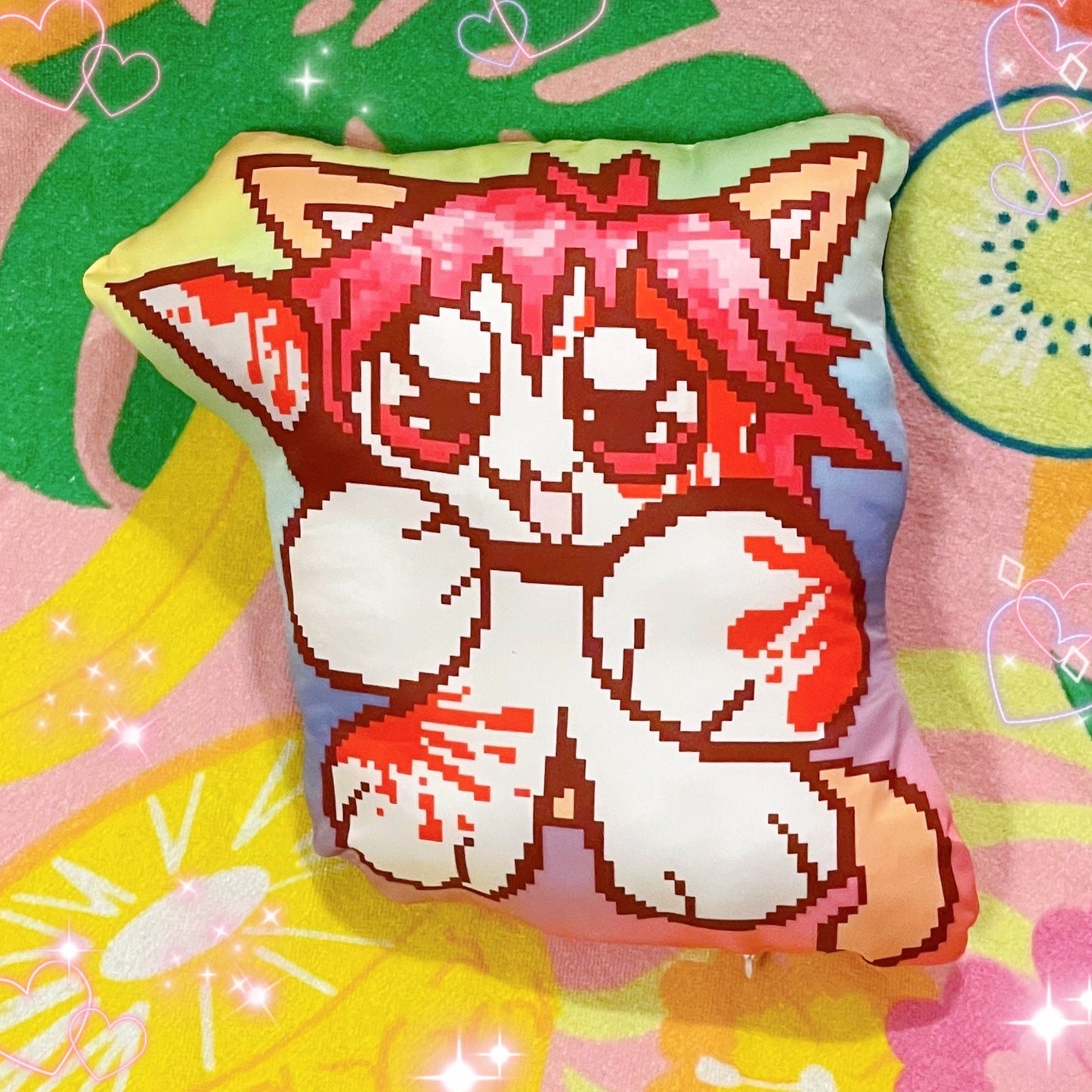 yancat yandere catgirl rainbow pixelart plush double sided pillow cushion! (12")