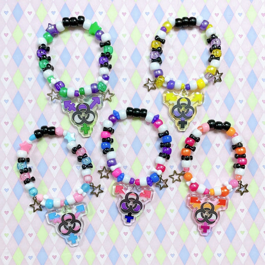 trans pride biohazard genderqueer genderfluid nonbinary lgbt punk handmade kawaii kidcore kandi bracelet!