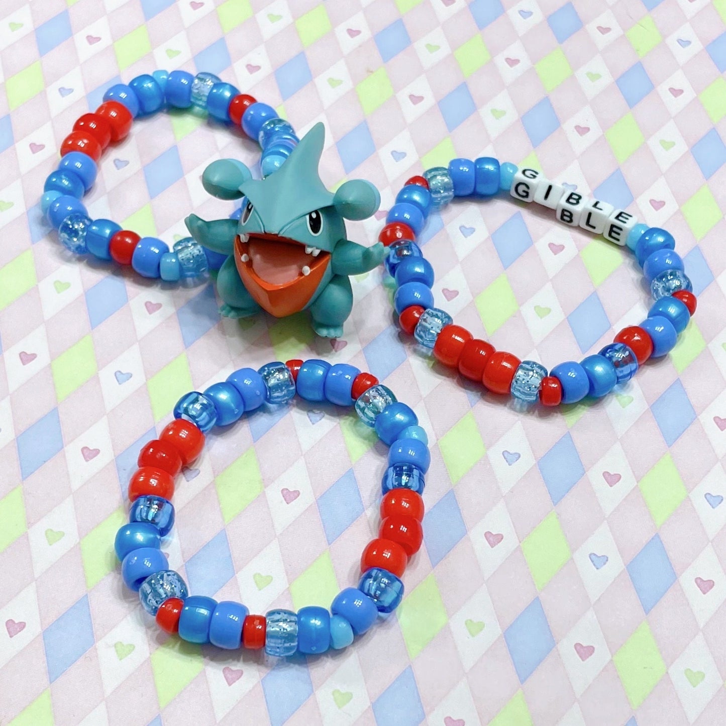 pokemon gible blue dragon handmade kandi bracelet set!