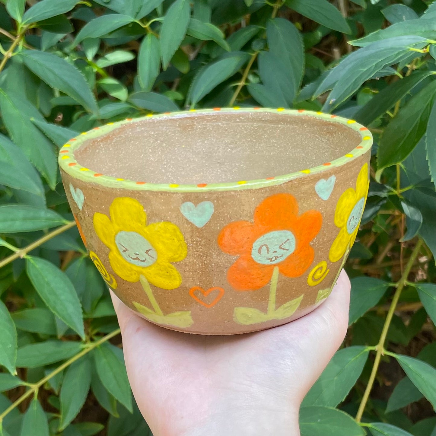 happy flower faces kawaii ceramic stoneware flower pot!