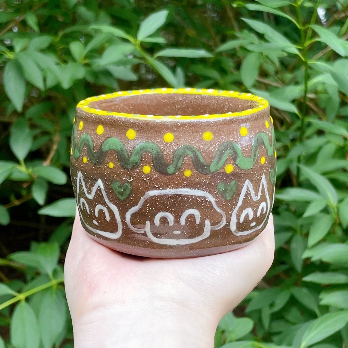 kitty puppy love yellow brown green kawaii stoneware ceramic bowl!