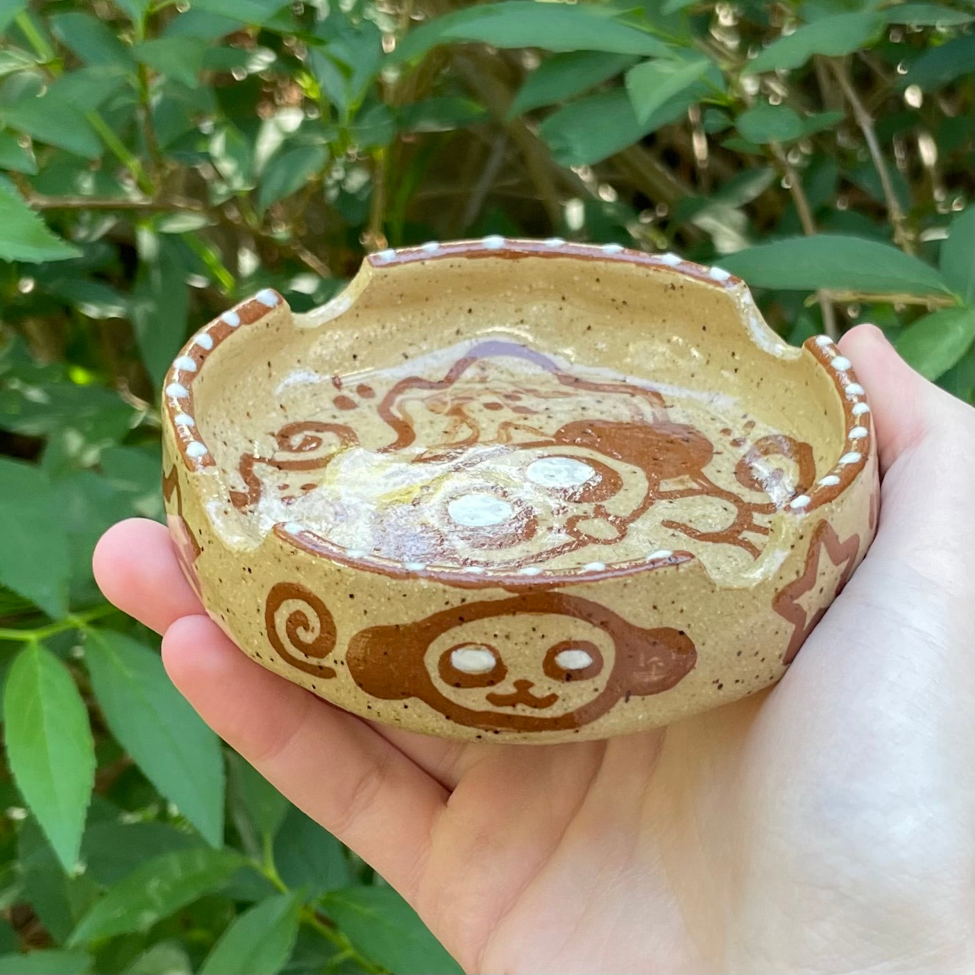 brown & white smoking puppy dog kawaii stoneware ashtray!