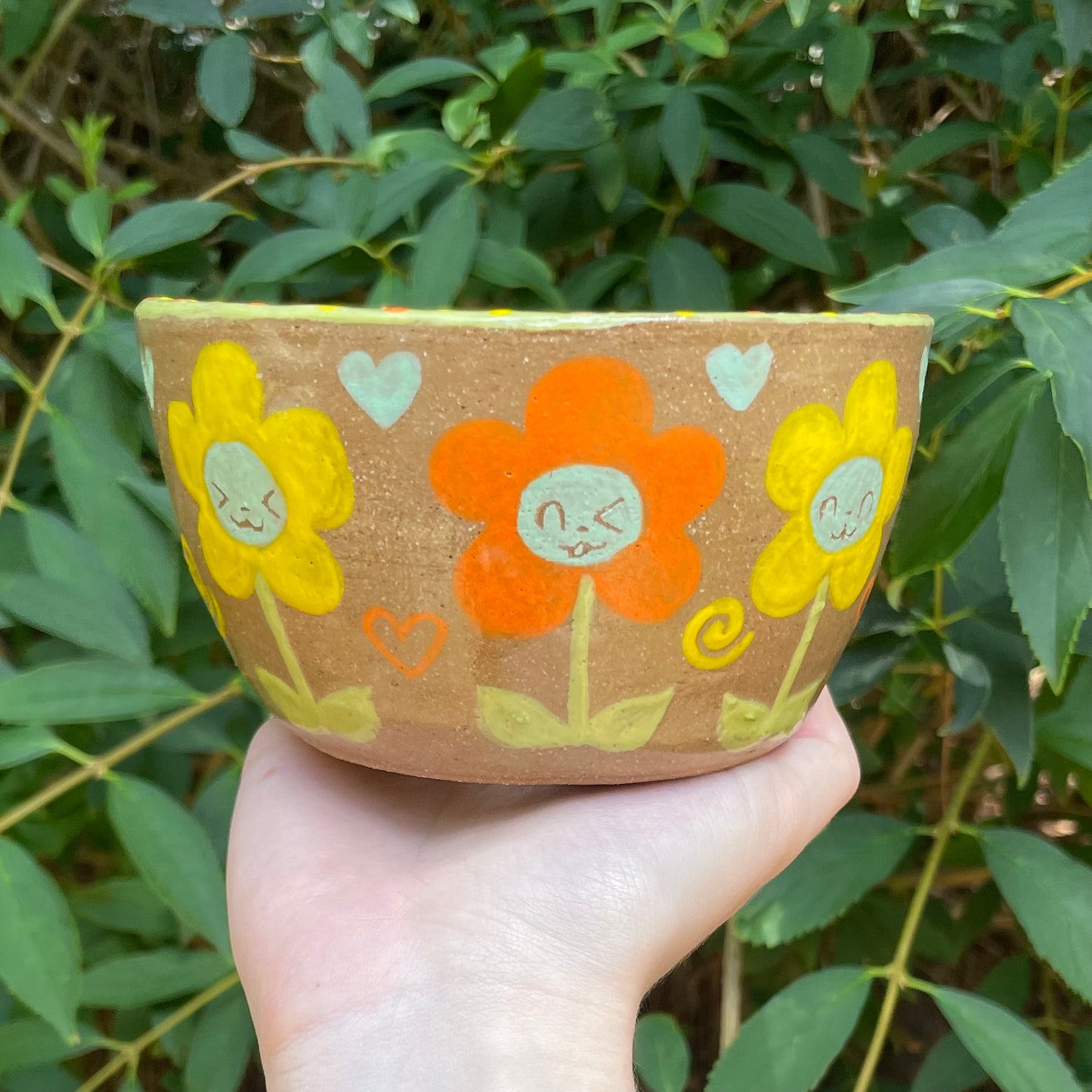 happy flower faces kawaii ceramic stoneware flower pot!