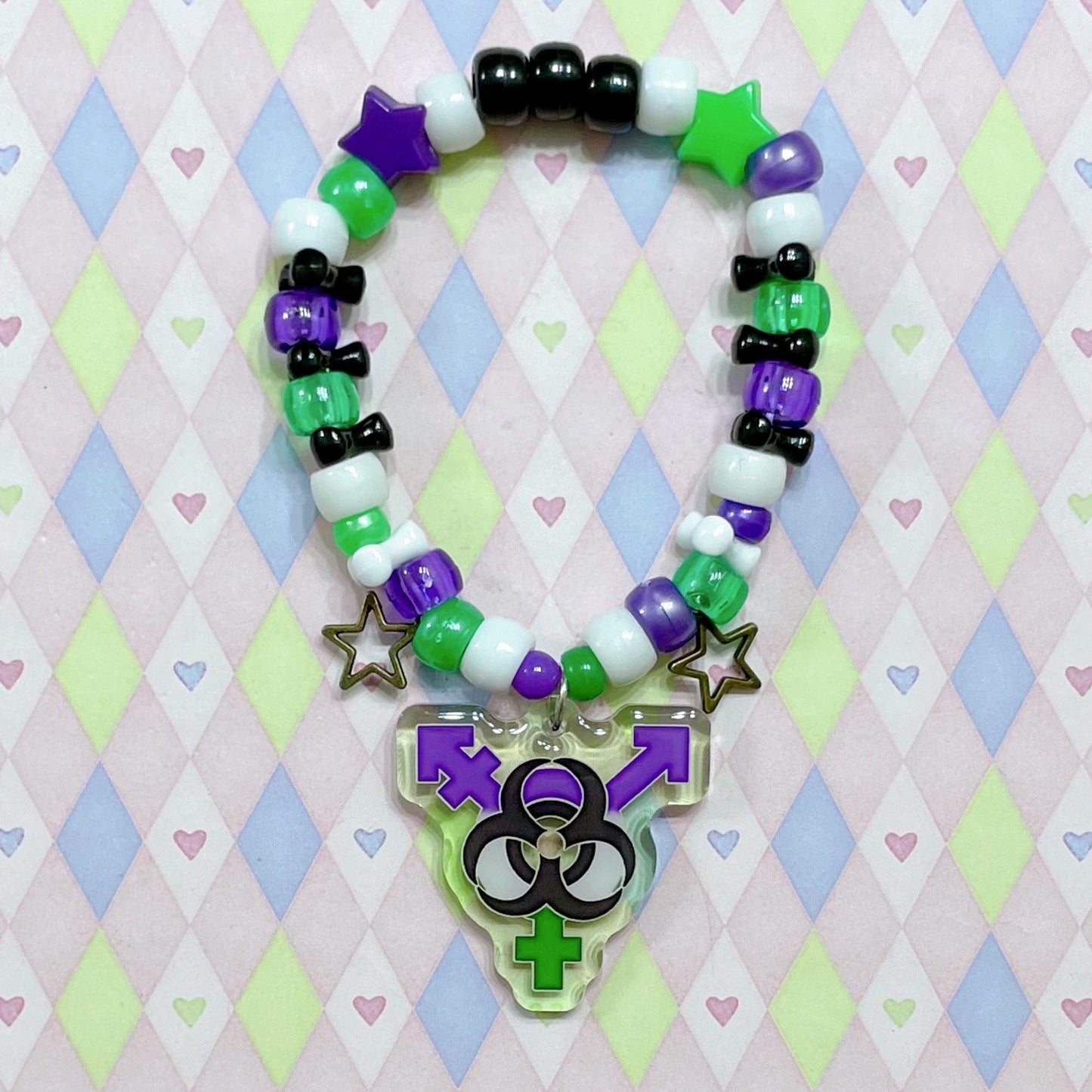 trans pride biohazard genderqueer genderfluid nonbinary lgbt punk handmade kawaii kidcore kandi bracelet!