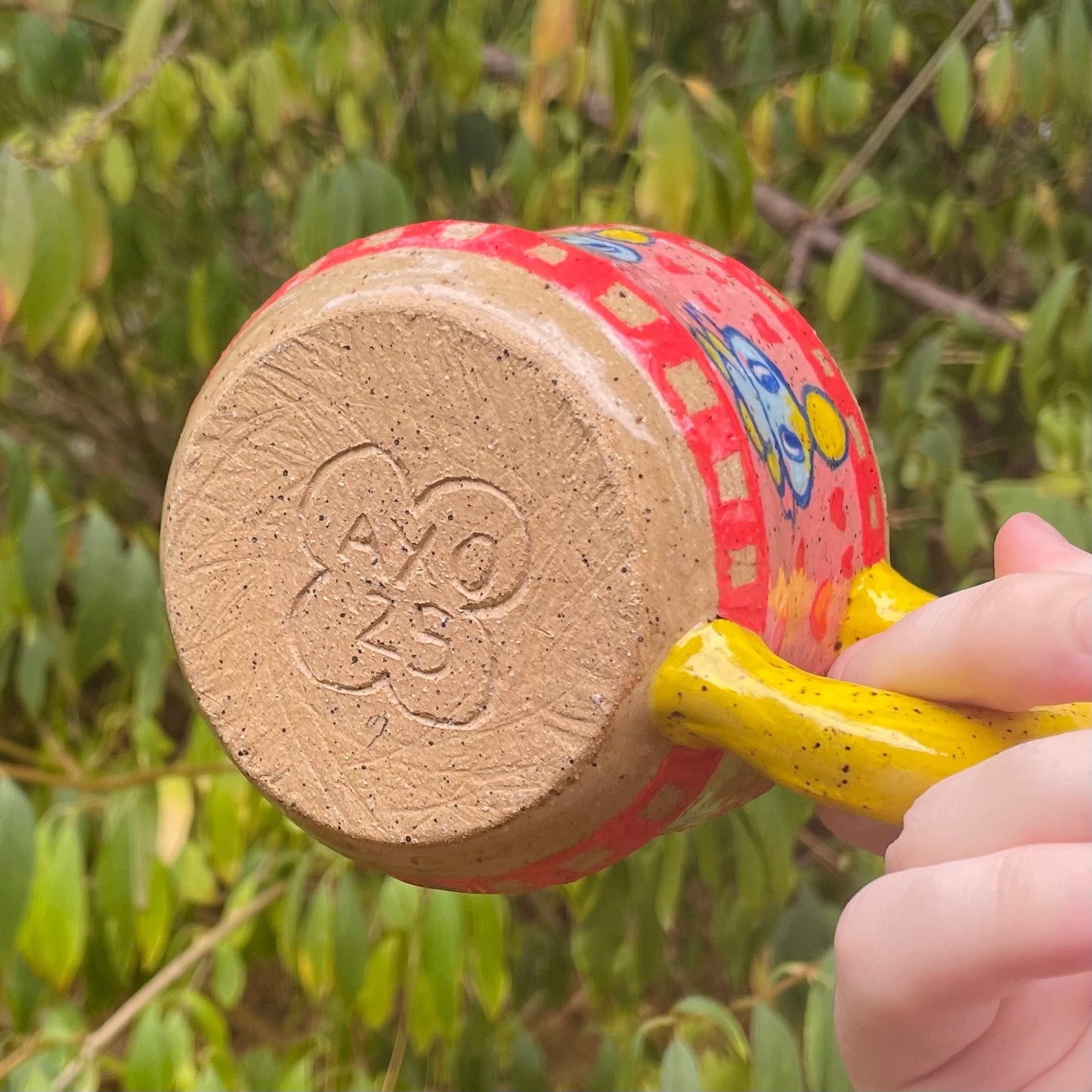 chao pink yellow blue cute handmade ceramic stoneware mug!