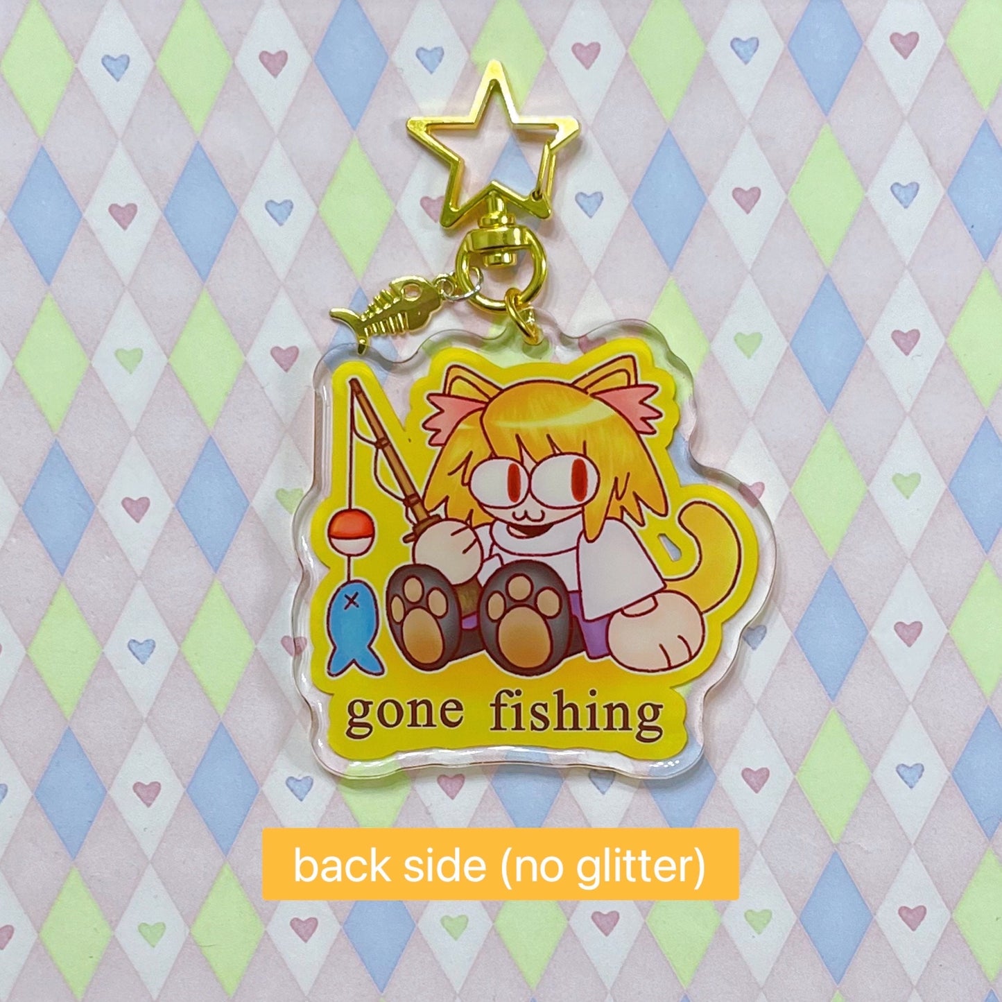 gone fishing neco arc type moon double sided glitter epoxy acrylic keychain! (3")