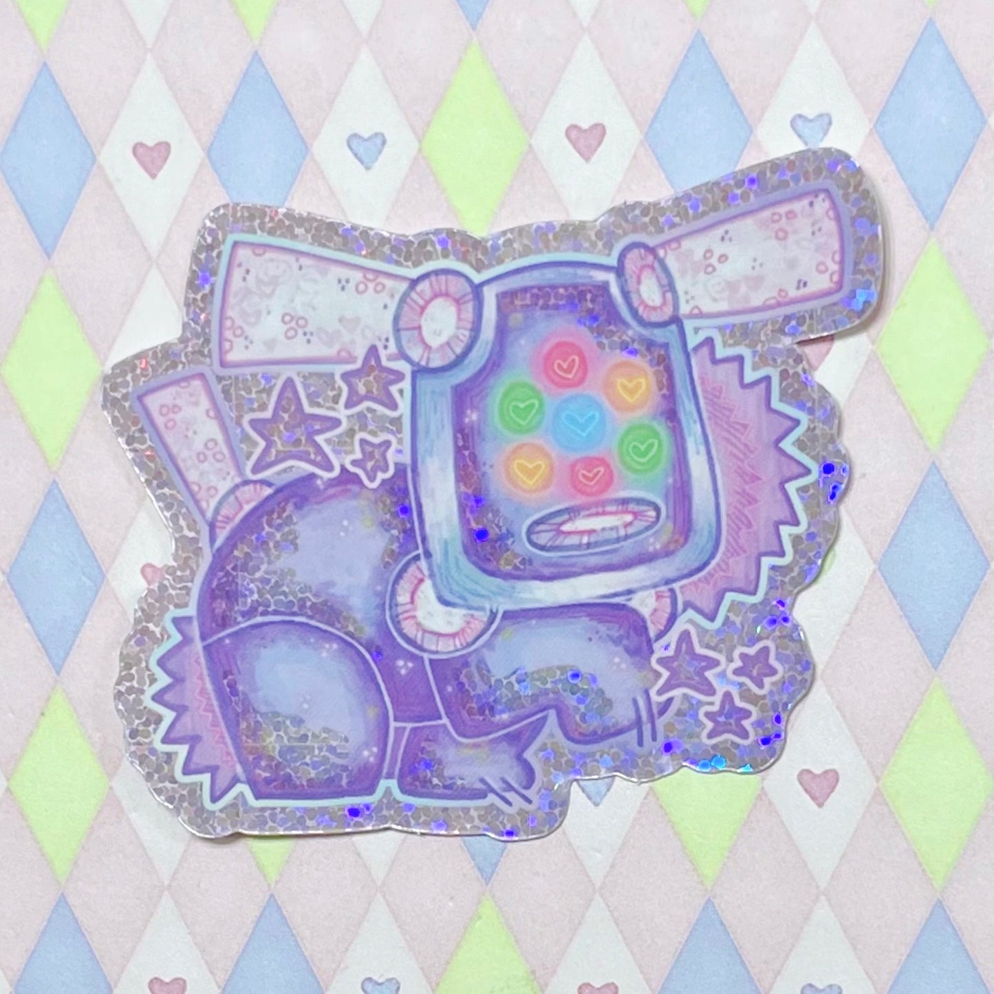 purple i-dog holographic glitter sticker! (3")