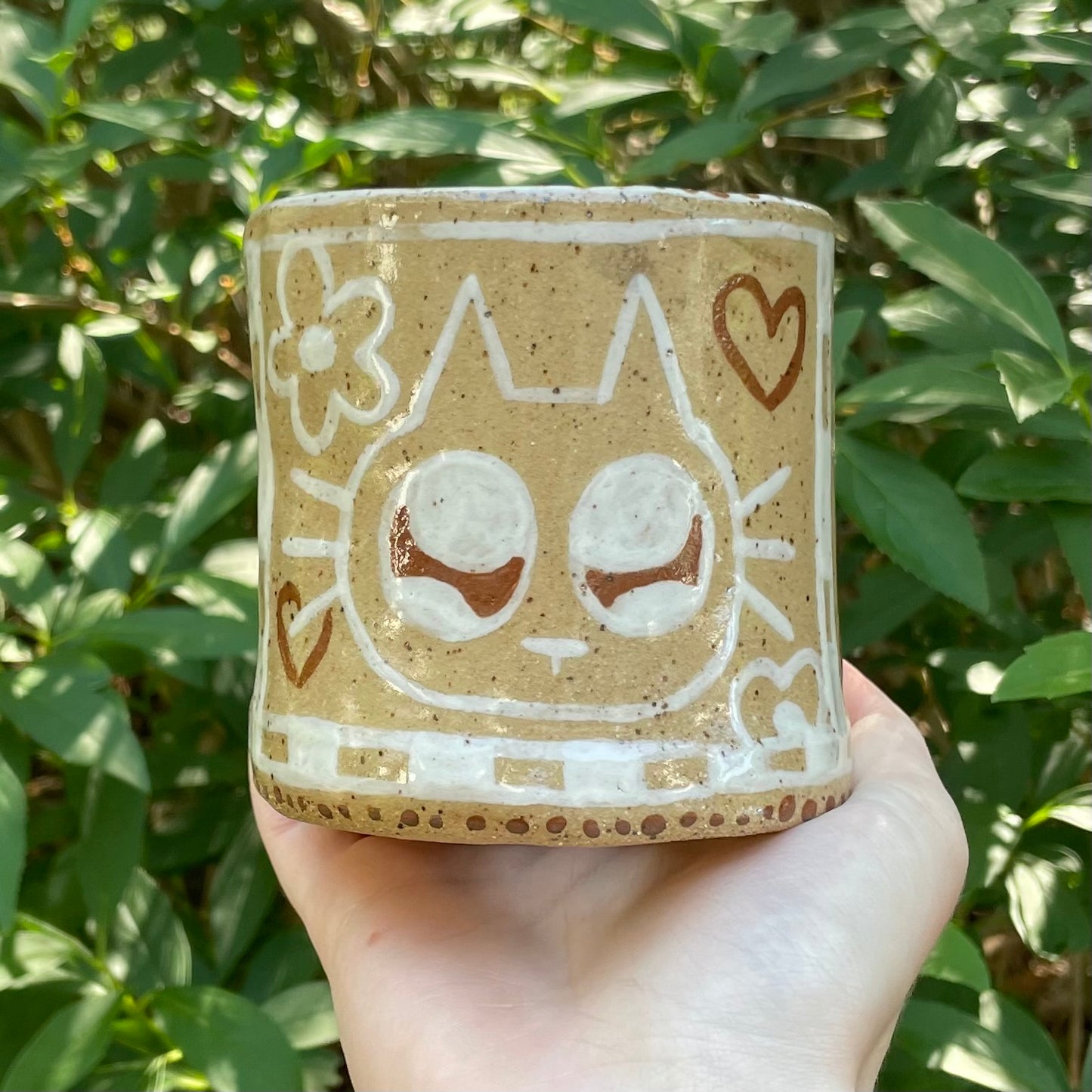 "growing together" kitty cats tan & white ceramic stoneware flower pot!