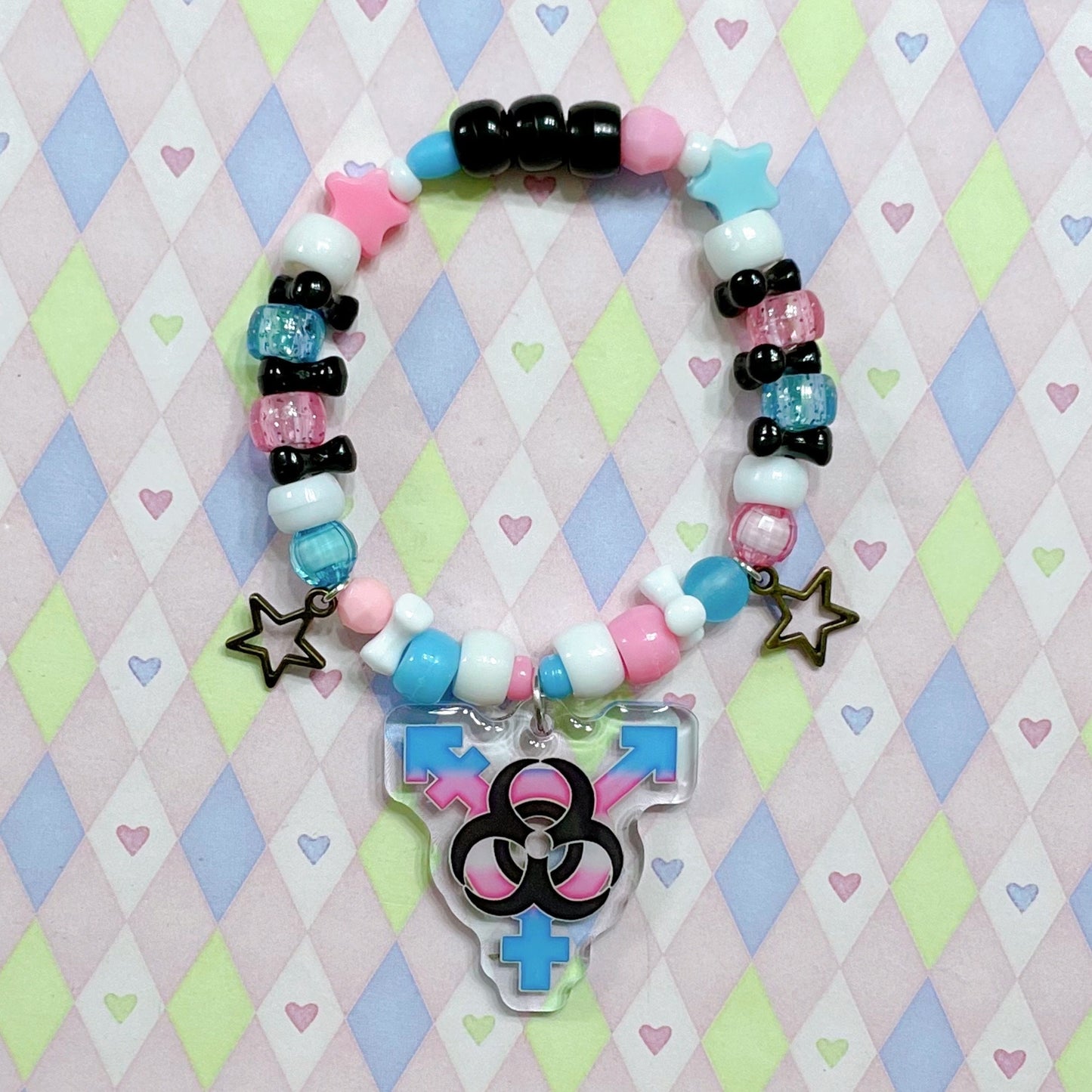 trans pride biohazard genderqueer genderfluid nonbinary lgbt punk handmade kawaii kidcore kandi bracelet!
