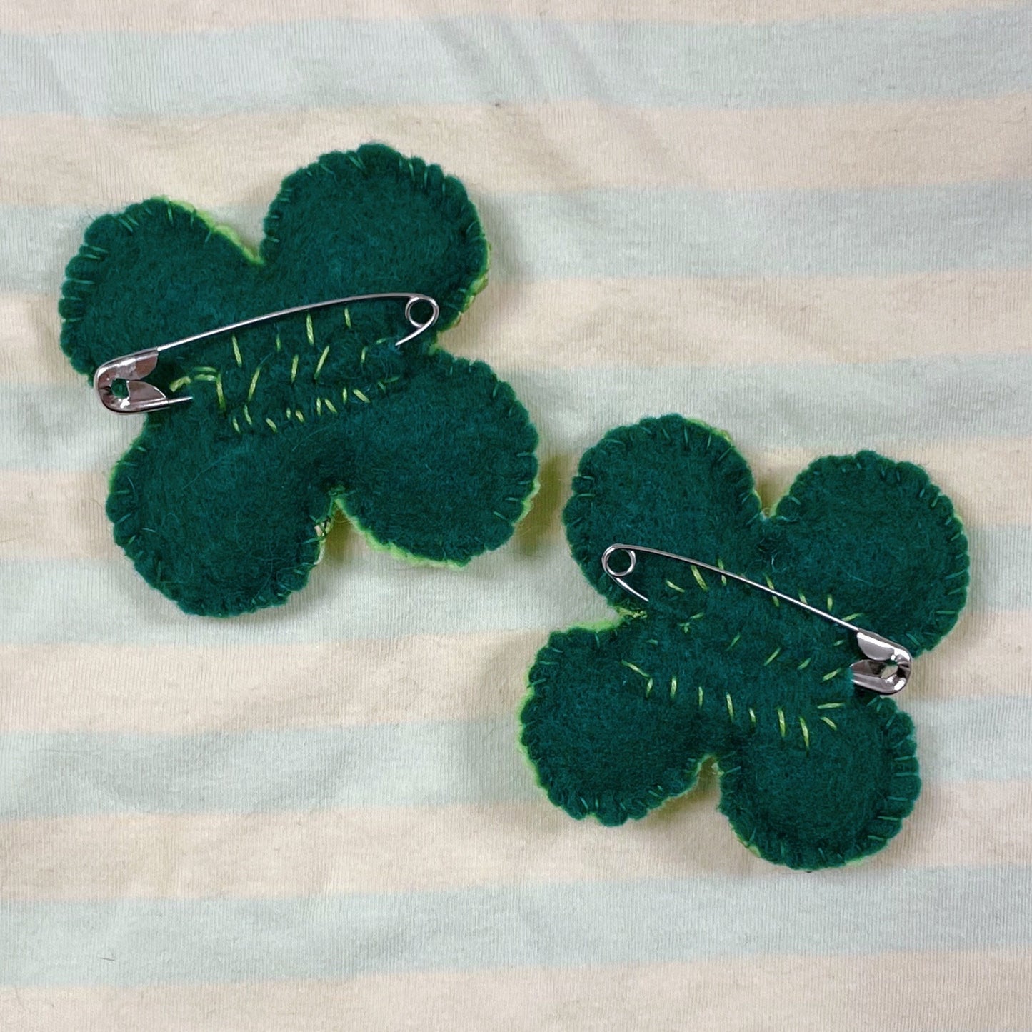 green four leaf clover decora harajuku cute kidcore felt fabric pin brooch! (2.5")