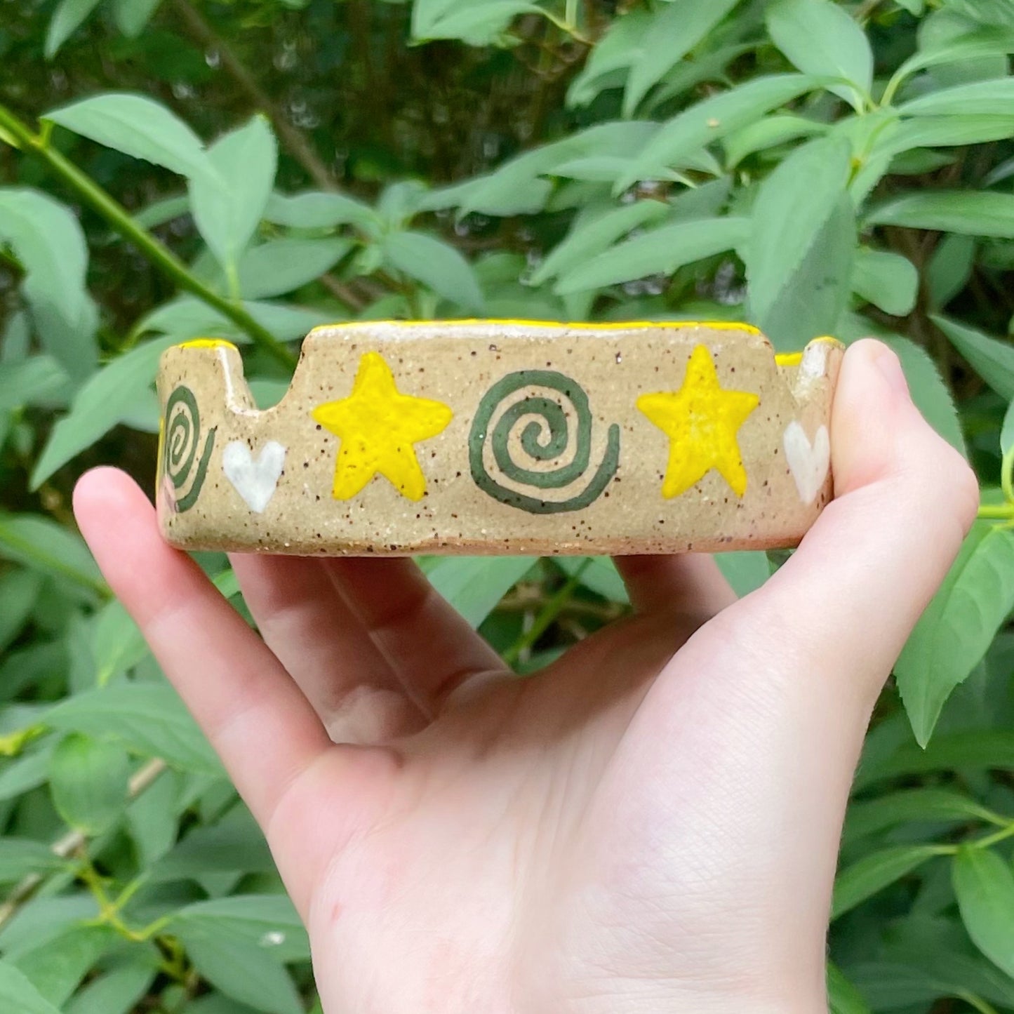snailgirl yellow brown green kawaii stoneware ceramic ashtray!