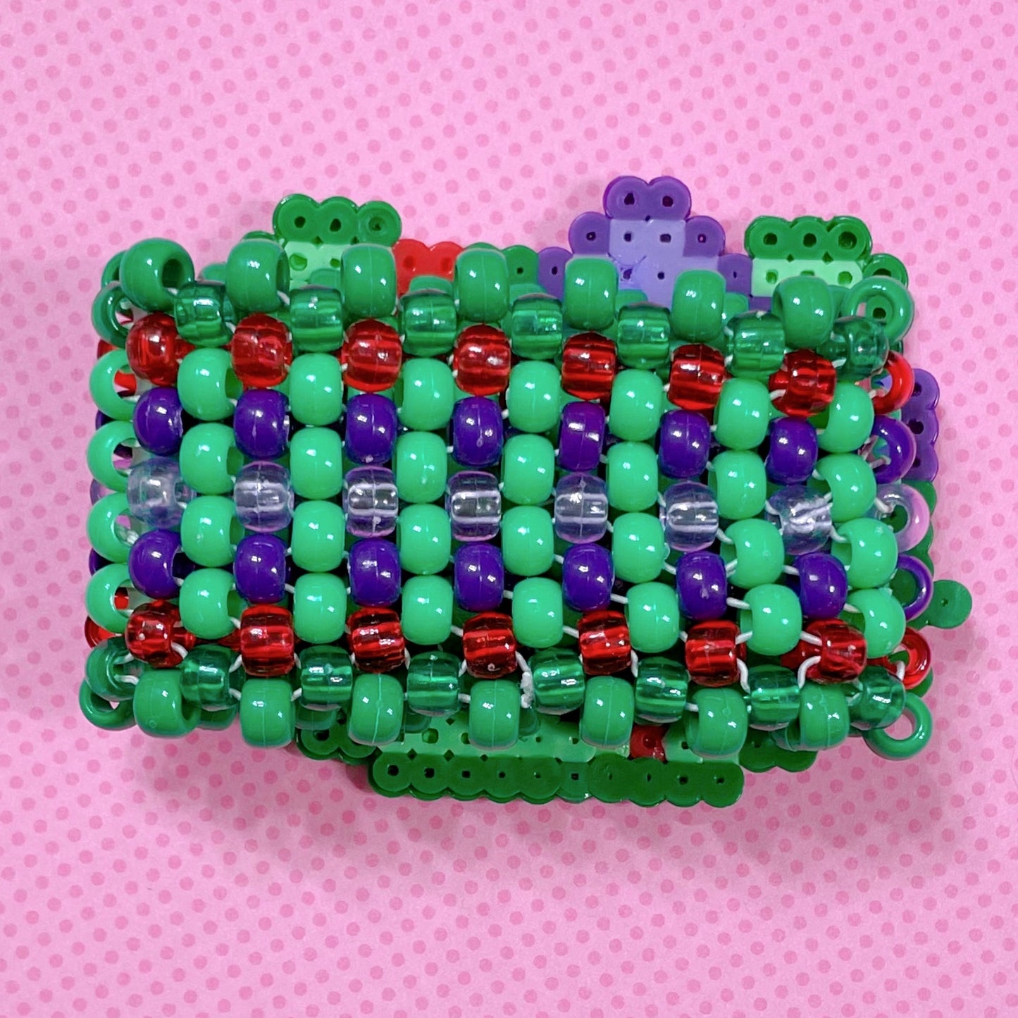perler green purple zombie kitty handmade kandi cuff bracelet!