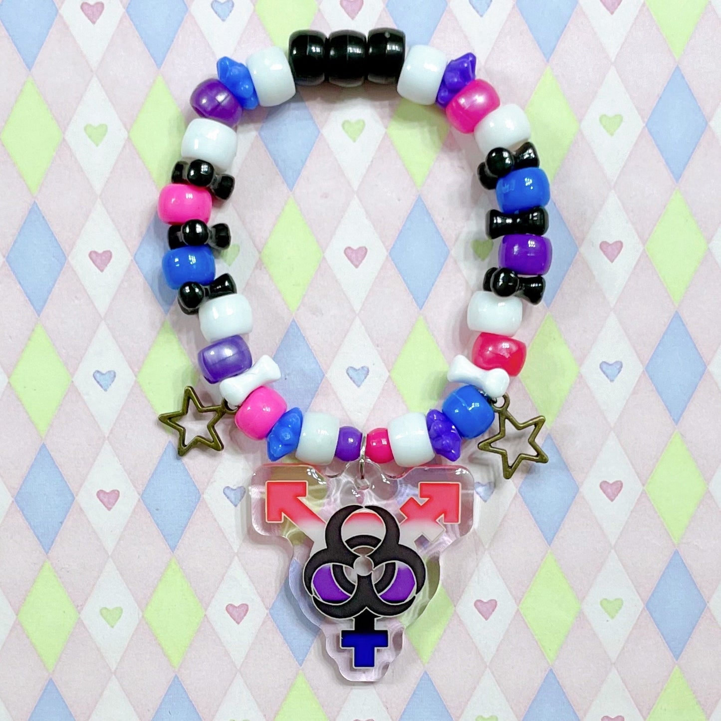 trans pride biohazard genderqueer genderfluid nonbinary lgbt punk handmade kawaii kidcore kandi bracelet!