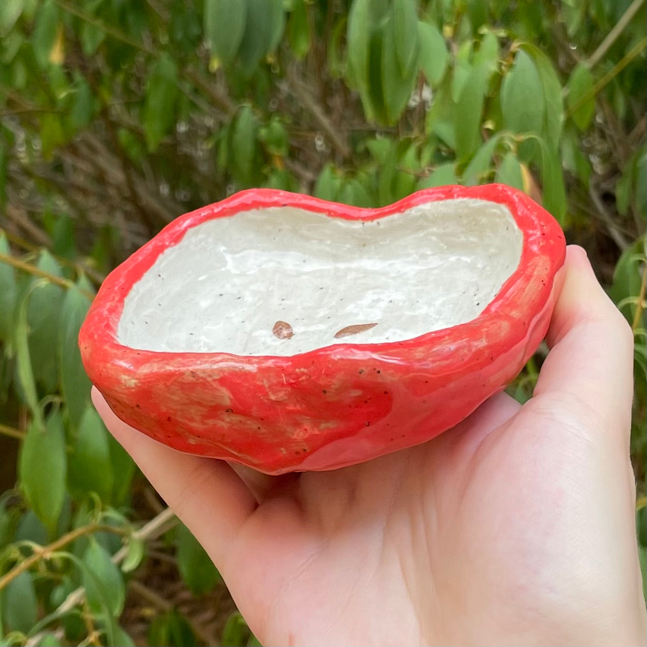 red apple handmade large ceramic stoneware trinket dish!