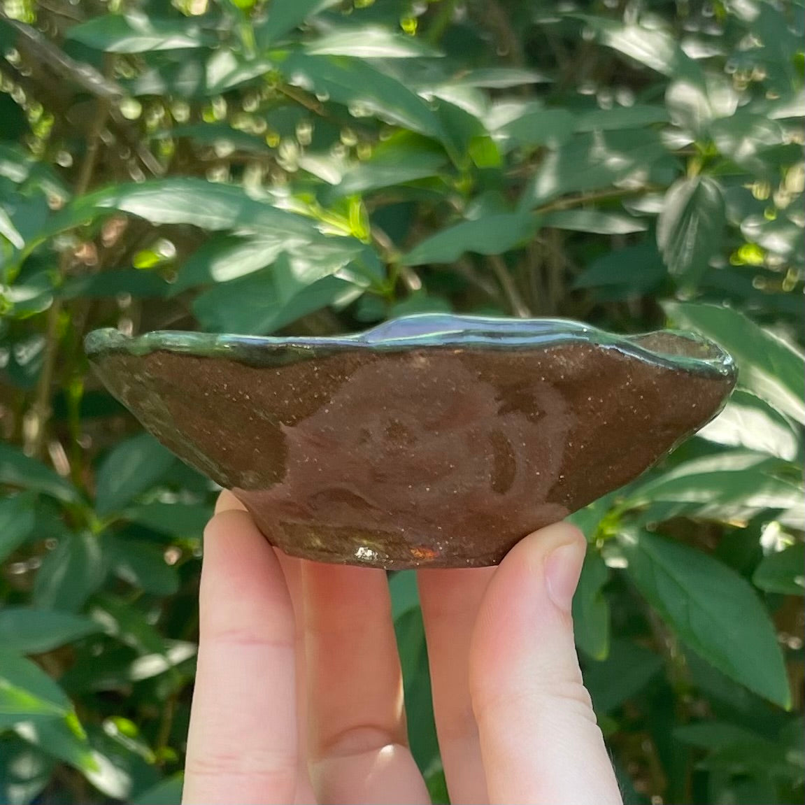 green & brown puppy dog woof handmade small ceramic stoneware dish!