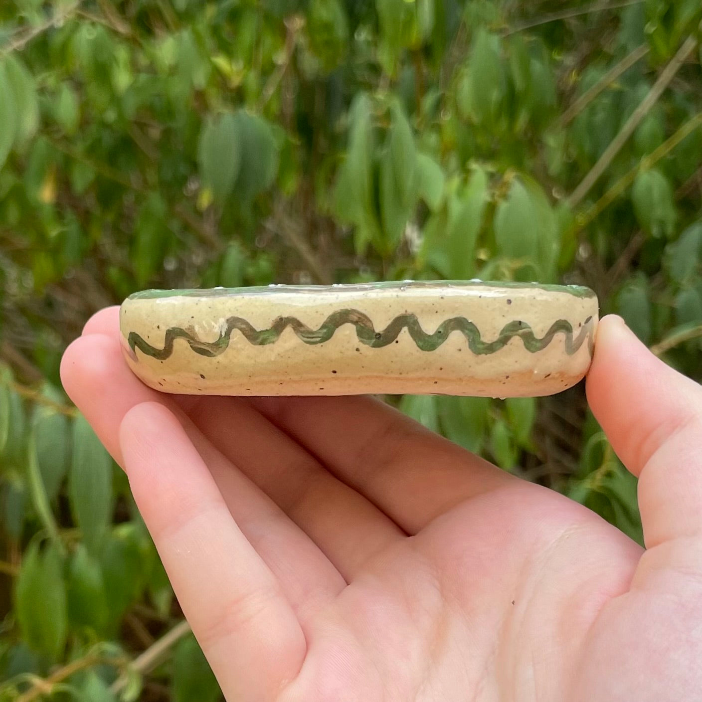 green butterfly handmade small ceramic stoneware oval trinket dish!