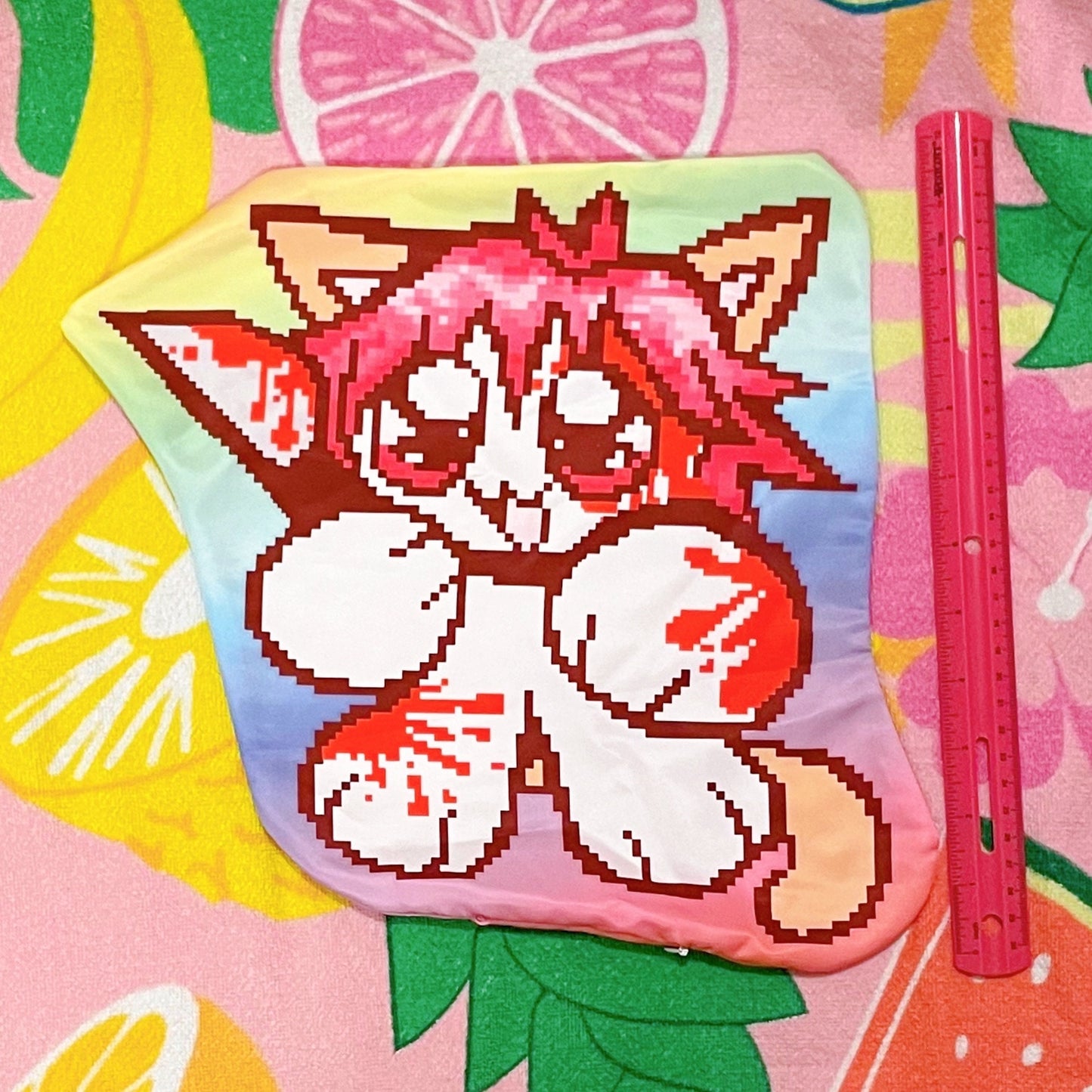 yancat yandere catgirl rainbow pixelart plush double sided pillow cushion! (12")