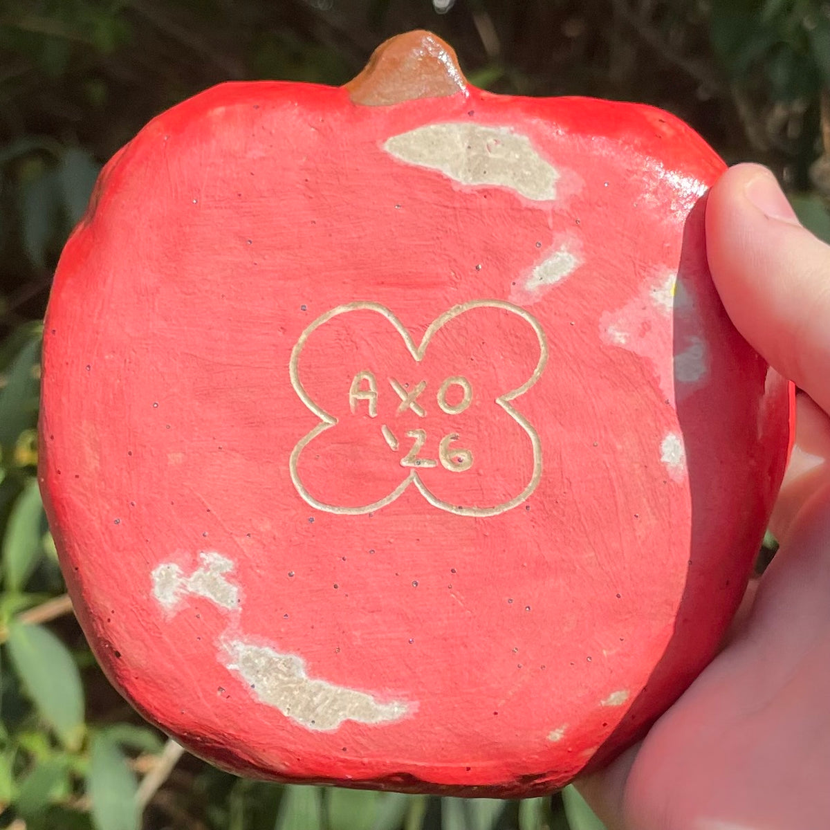large red apple handmade ceramic stoneware trinket dish!