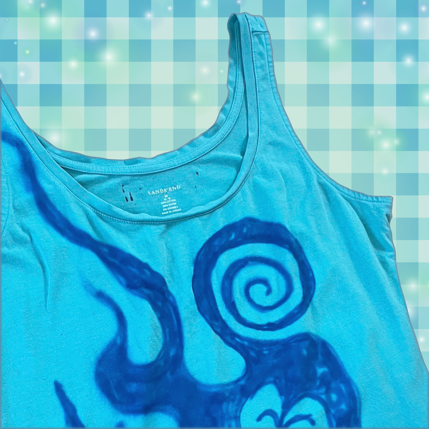 teal blue airbrushed spiral sigil cyber tank top! (medium)