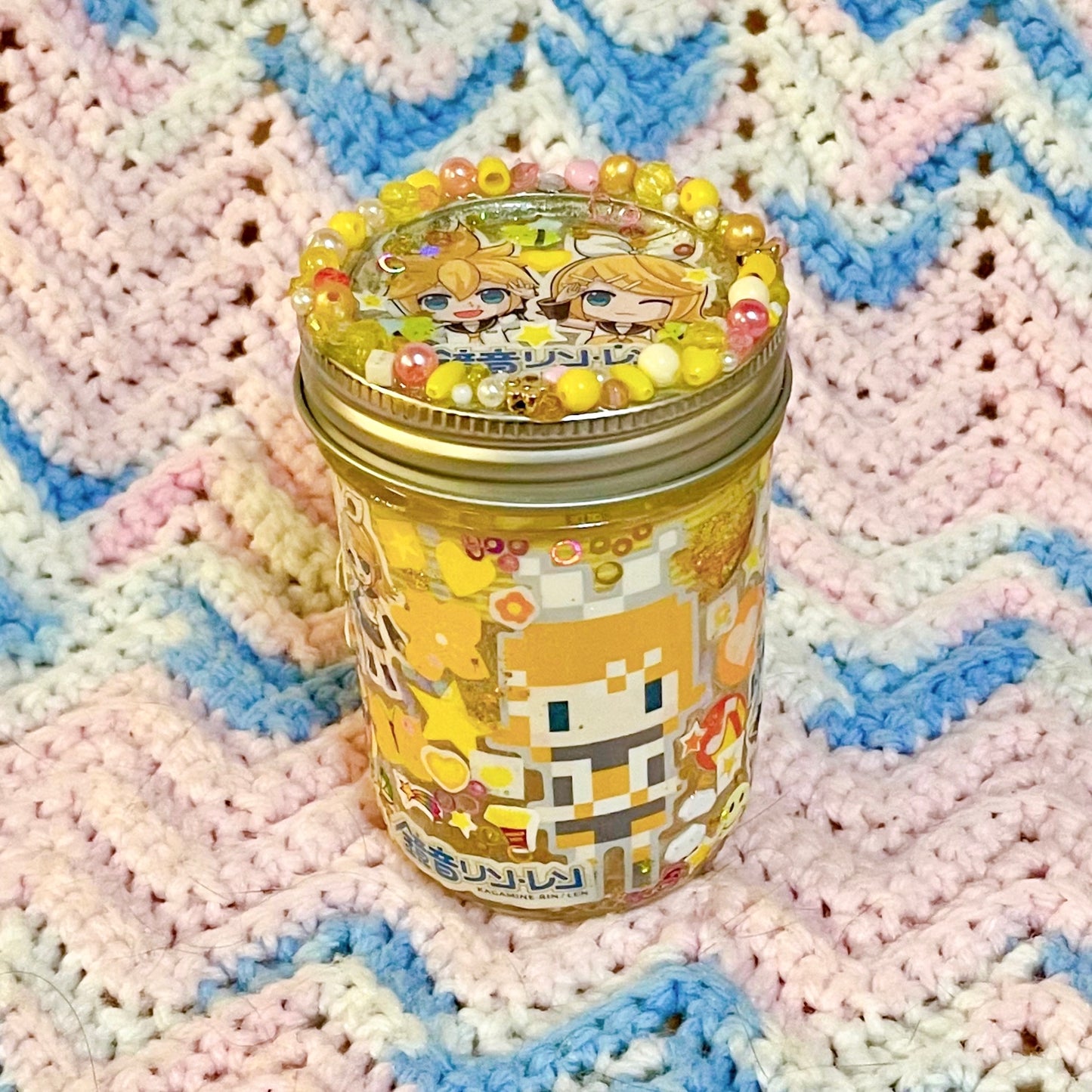 vocaloid kawaii sticker glitter bead decoden rainbow collage glass stash mason jars! (8oz.)