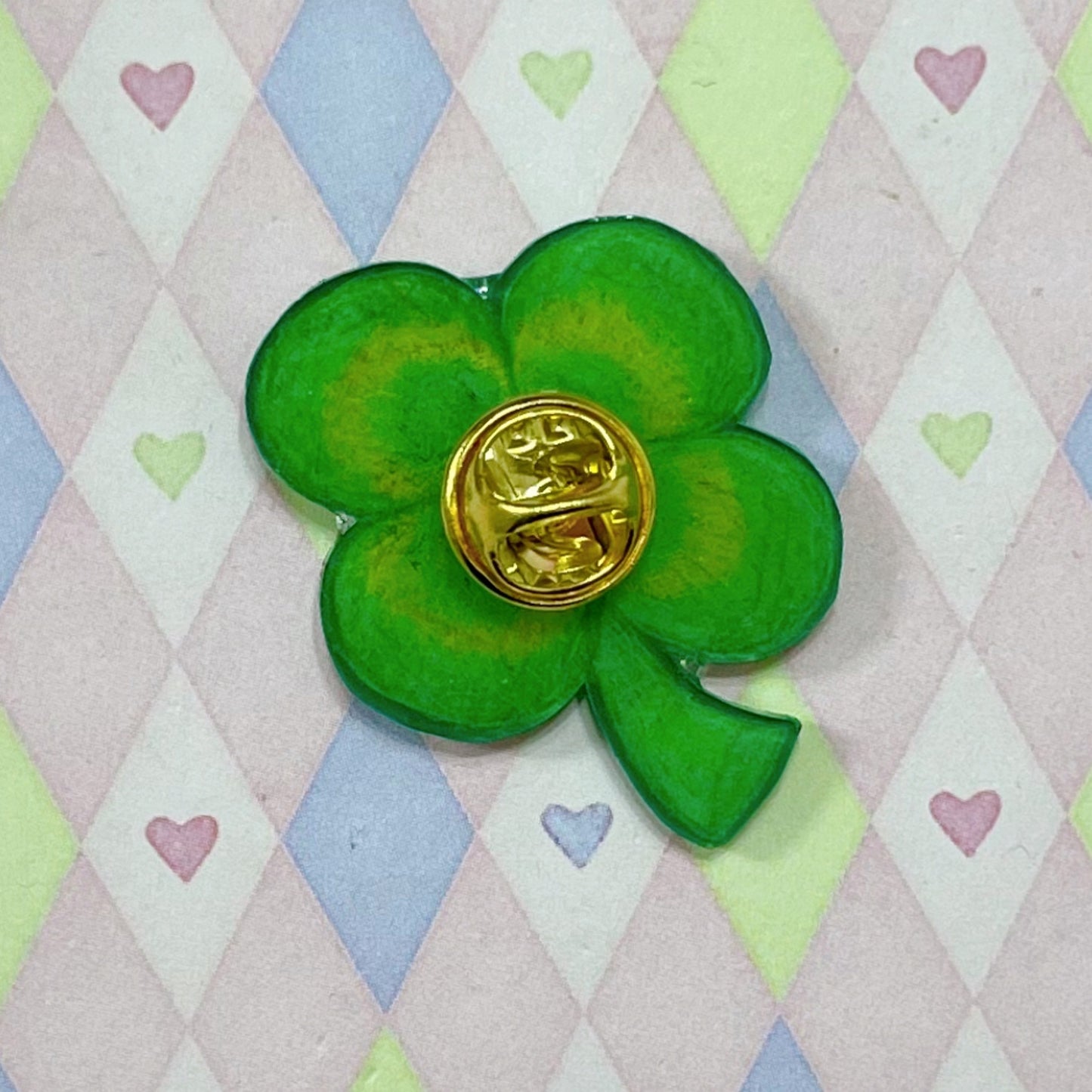 handmade four leaf clover ladybug glitter shrink plastic kawaii pin! (1.5")