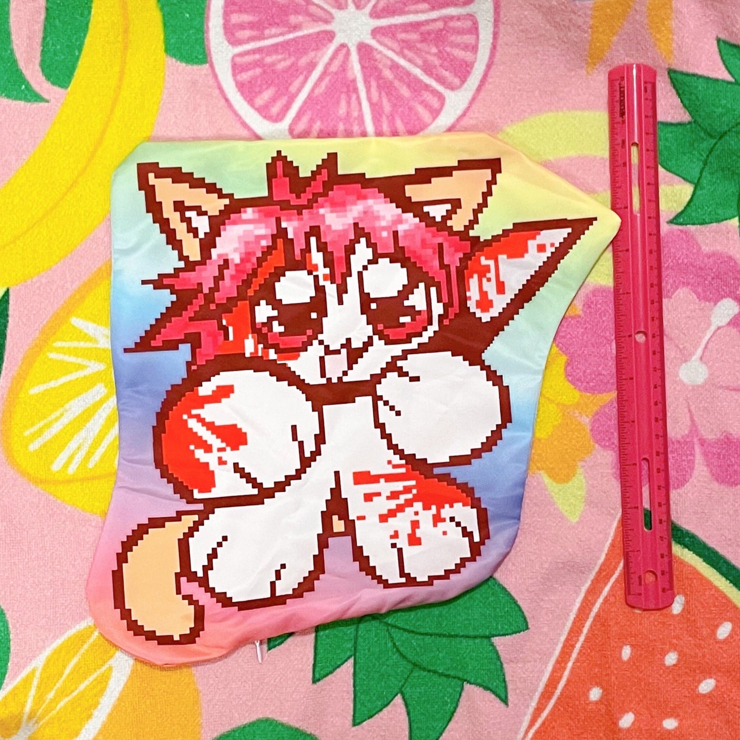 yancat yandere catgirl rainbow pixelart plush double sided pillow cushion! (12")