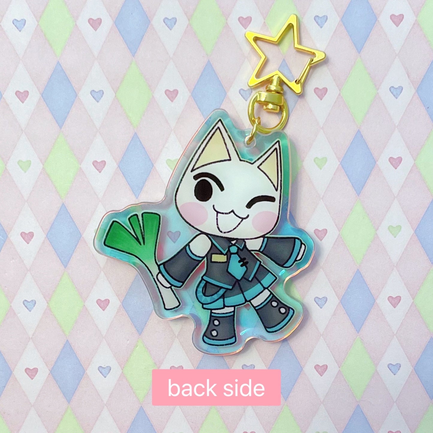 doko demo issyo toro inoue sony cat hatsune miku vocaloid double sided holographic epoxy anime acrylic keychain! (2.75")