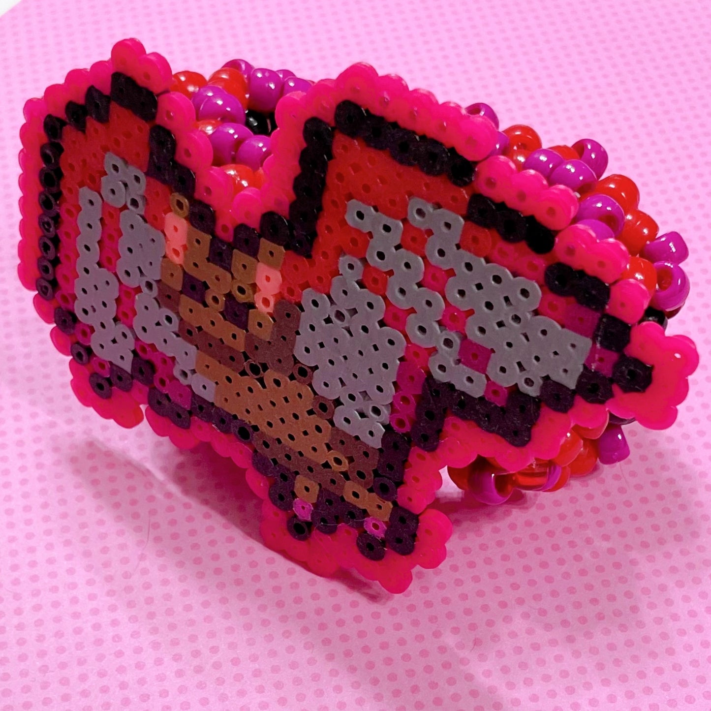 red perler bat handmade kandi 3d cuff bracelet!